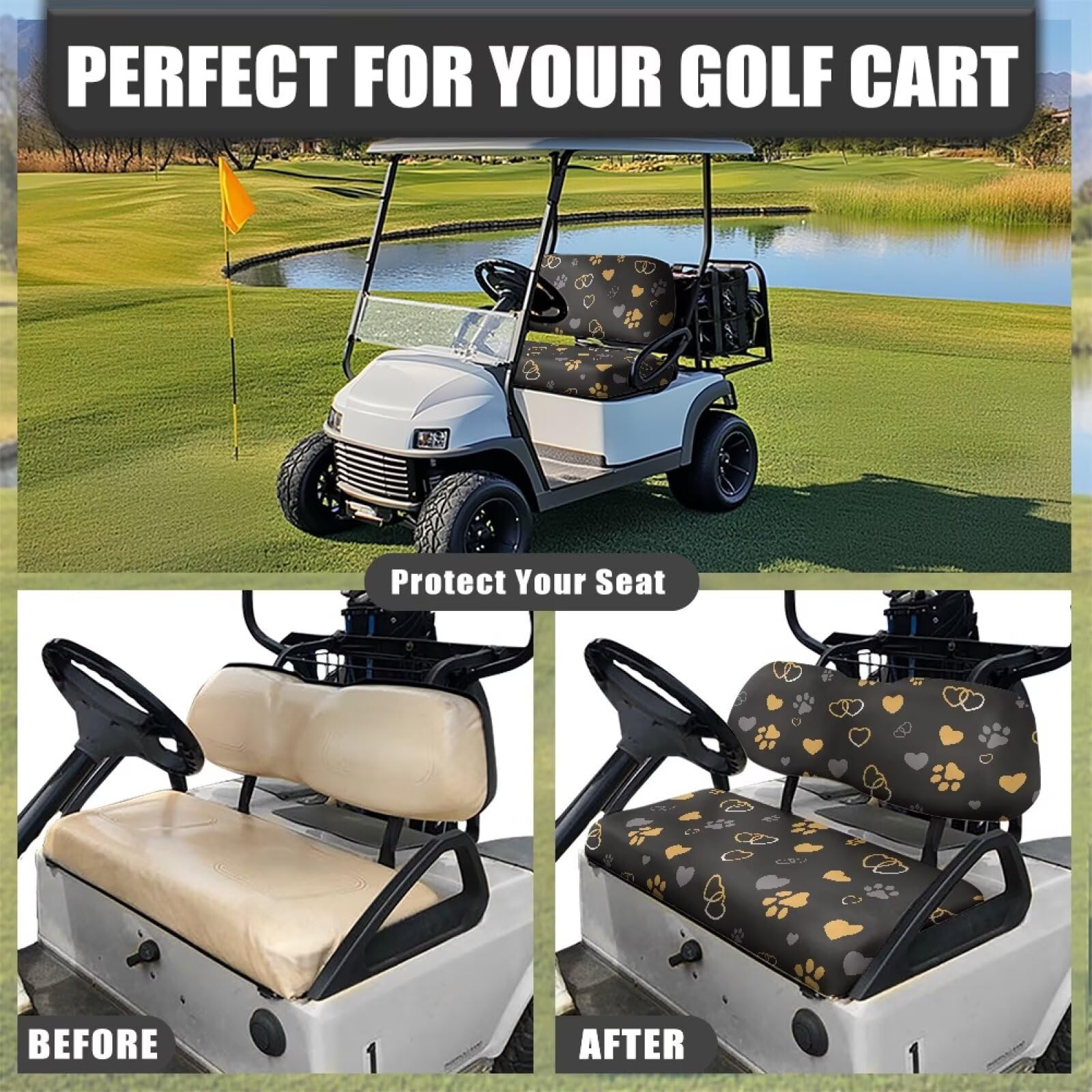 Fundas de repuesto para asiento de carrito de golf, color negro, ajuste universal para EZGO TXT/RXV y Club Car Precedent, diseño antideslizante con bordes elásticos, protección duradera para