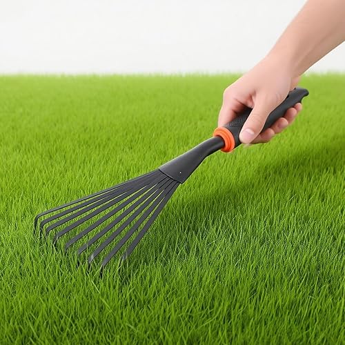 Miniatura 7 de 2 rastrillos de mano de jardinería, rastrillo de acero aleado de mango corto de 14.5 pulgadas para aflojar el suelo, plantar y esparcir mantillo,