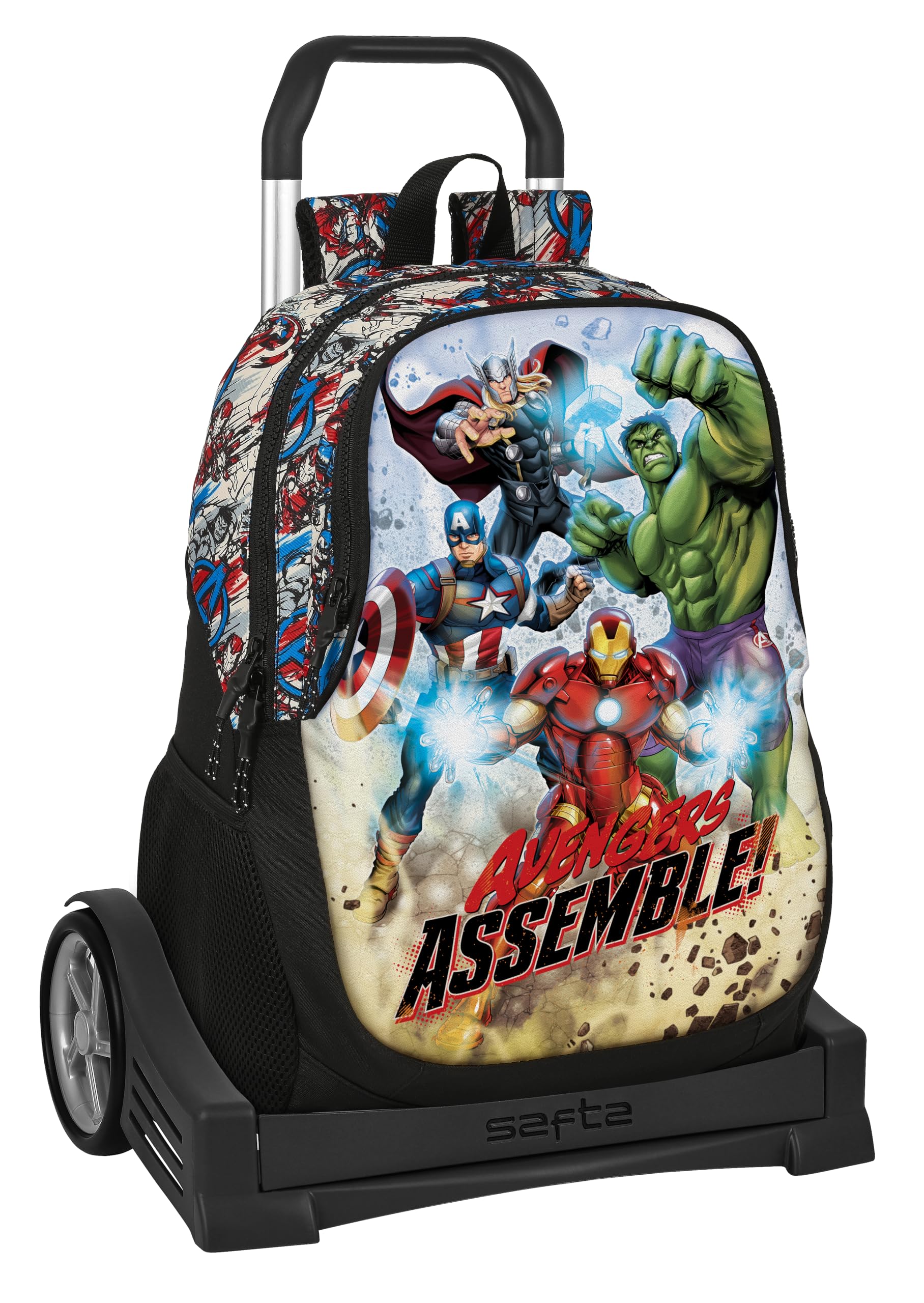 Safta AVENGERS FOREVER - Mochila Escolar, Espalda Ergonómica, con Carro Evolution, Ideal para Niños de Diferentes Edades, Cómoda y Versátil, Calidad y Resistencia, 32x16x44 cm, Multicolor