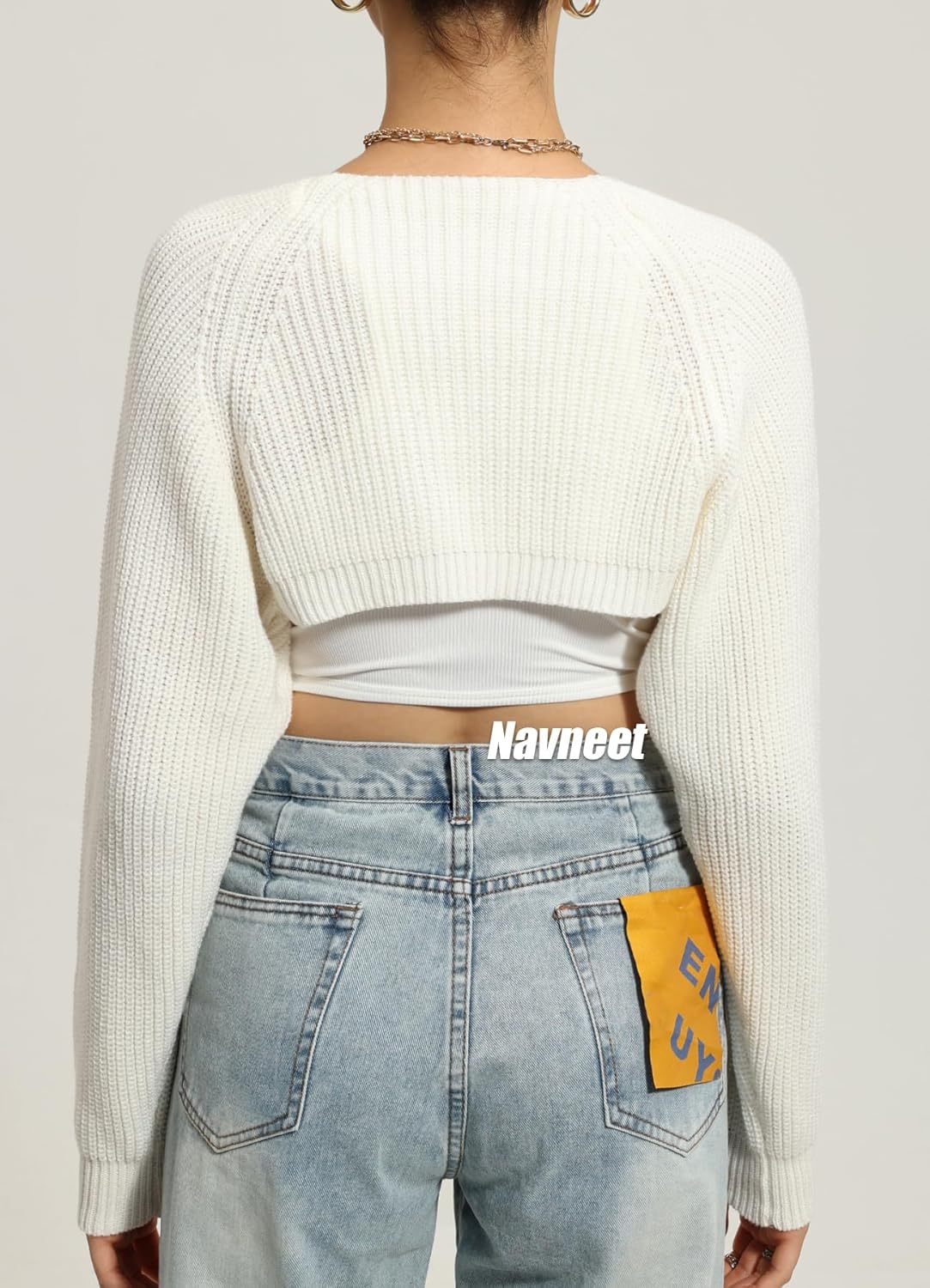 Navneet Women Knit Bolero Shoulder Shrug Sweater Long Sleeve Open Cropped Cardigan - Image 4