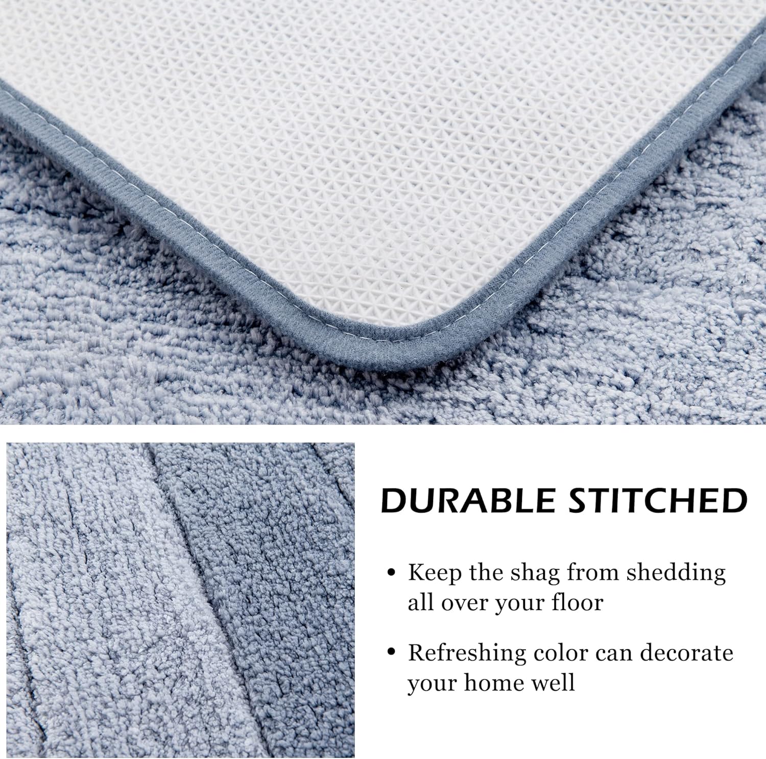 Kmson 3 Pcs Ombre Bathroom Rugs Set with U-Shaped Mat, Non Slip,Quick Drying, Ultra Soft and Water Absorbent Bath Carpet for Bedroom Floor Living Room,Machine Washable,Blue