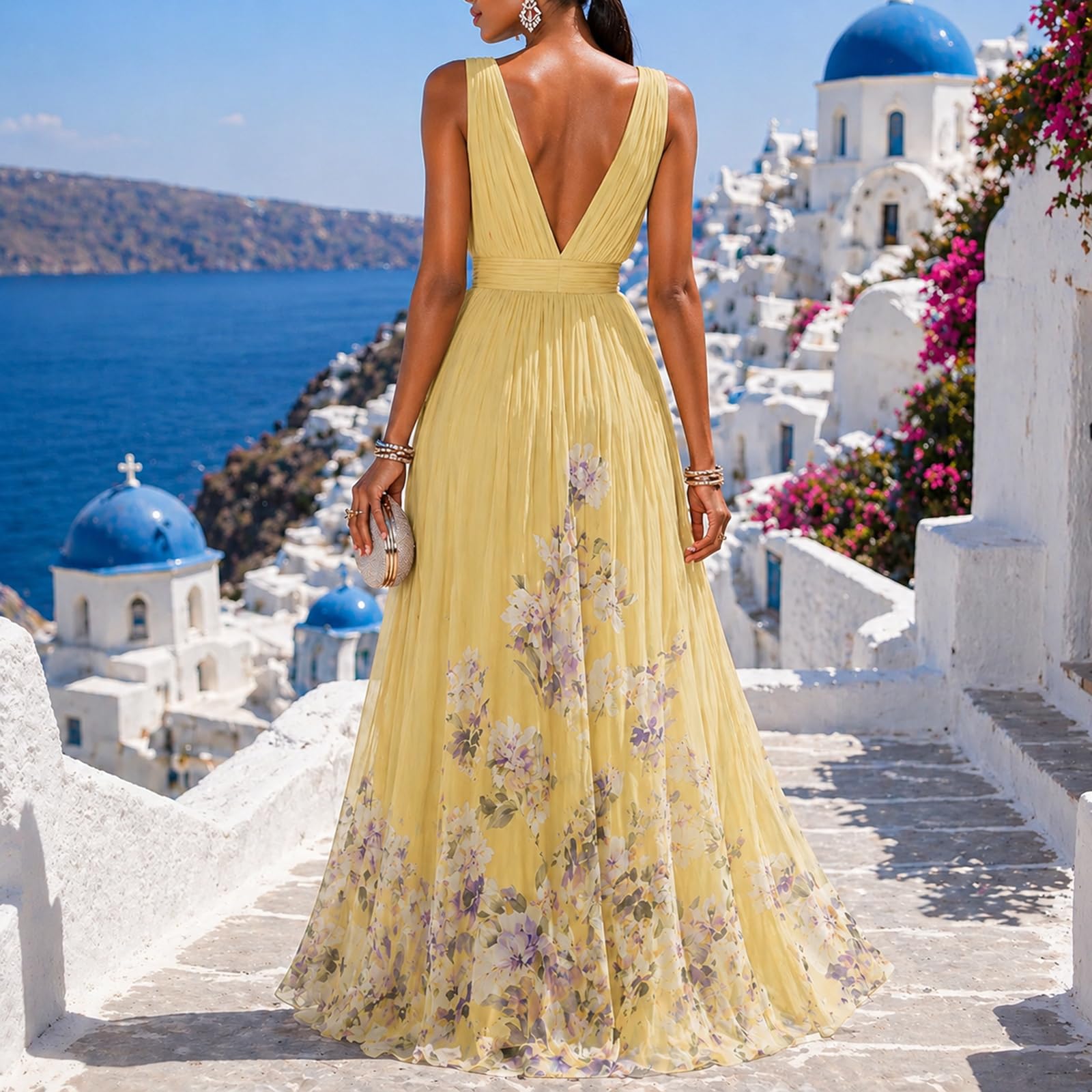 Abendkleider Elegant Für Hochzeit Chiffonkleid Damen Festlich Cocktailkleid Damen Ärmellos A Linie Ballkleider Lang Blumen Kleid Hochzeitsgast Elegante Kleider Sommer Partykleid