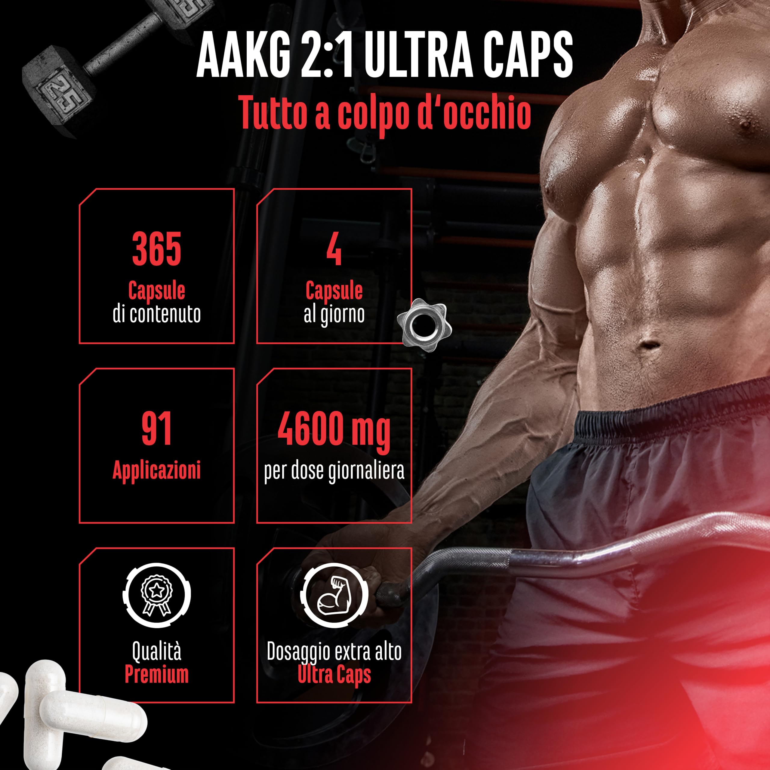 AAKG Ultra Caps - 365 capsule con 1150 mg ciascuna di L-arginina alfa-chetoglutarato pura - Amminoacido puro da fermentazione vegetale - Altamente dosato