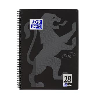 Oxford Touch 400121610 Notepad A4+ Squared Black Wood-Free White 4 Hole Punched Inside and Outer Margin Line Style 28 Card Cover Touch Pad 80 Sheets