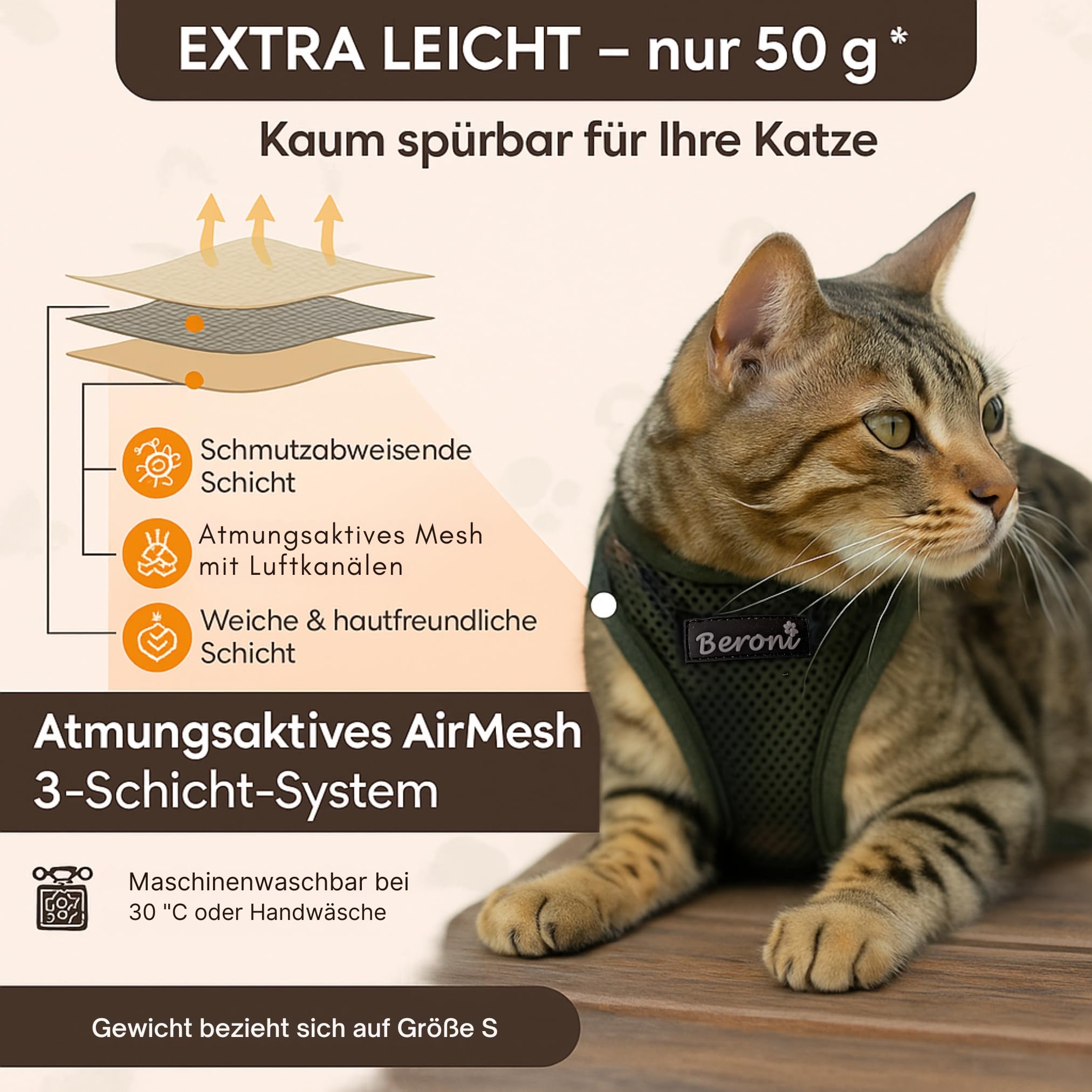 Katzengeschirr Easy Walking Katzengeschirr 2.0 ausbruchsicher, verstellbar, für Katzenleine draußen, Balkon, Garten Bengal, BKH kleine und große Katzen (Grün-Camouflage, S)