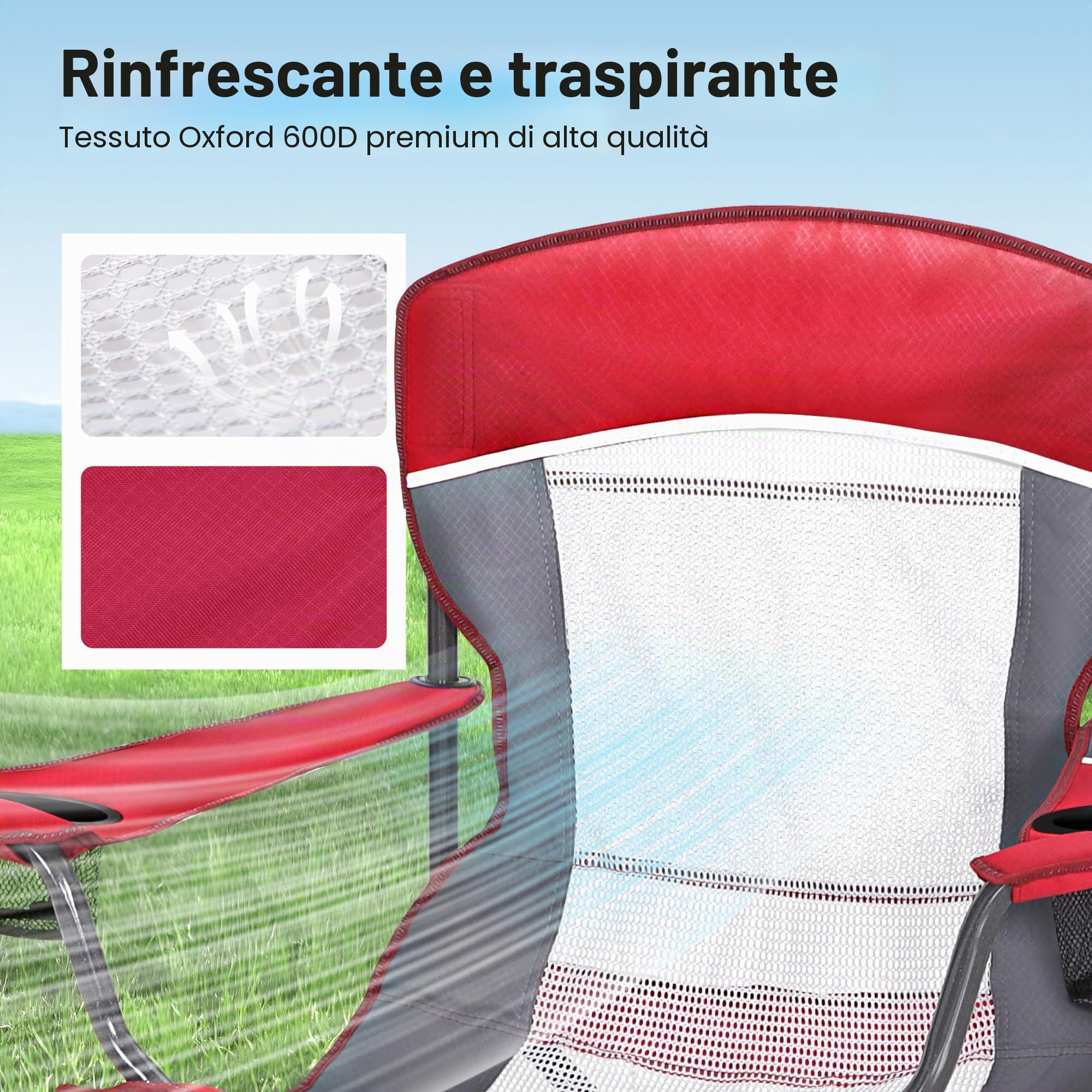 HIGH POINT SPORTS Sedia Pieghevole da Campeggio con Schienale in Rete Rosso Sedie Pieghevoli da Esterno Sedia da Campeggio Sedia da Pesca 160KG
