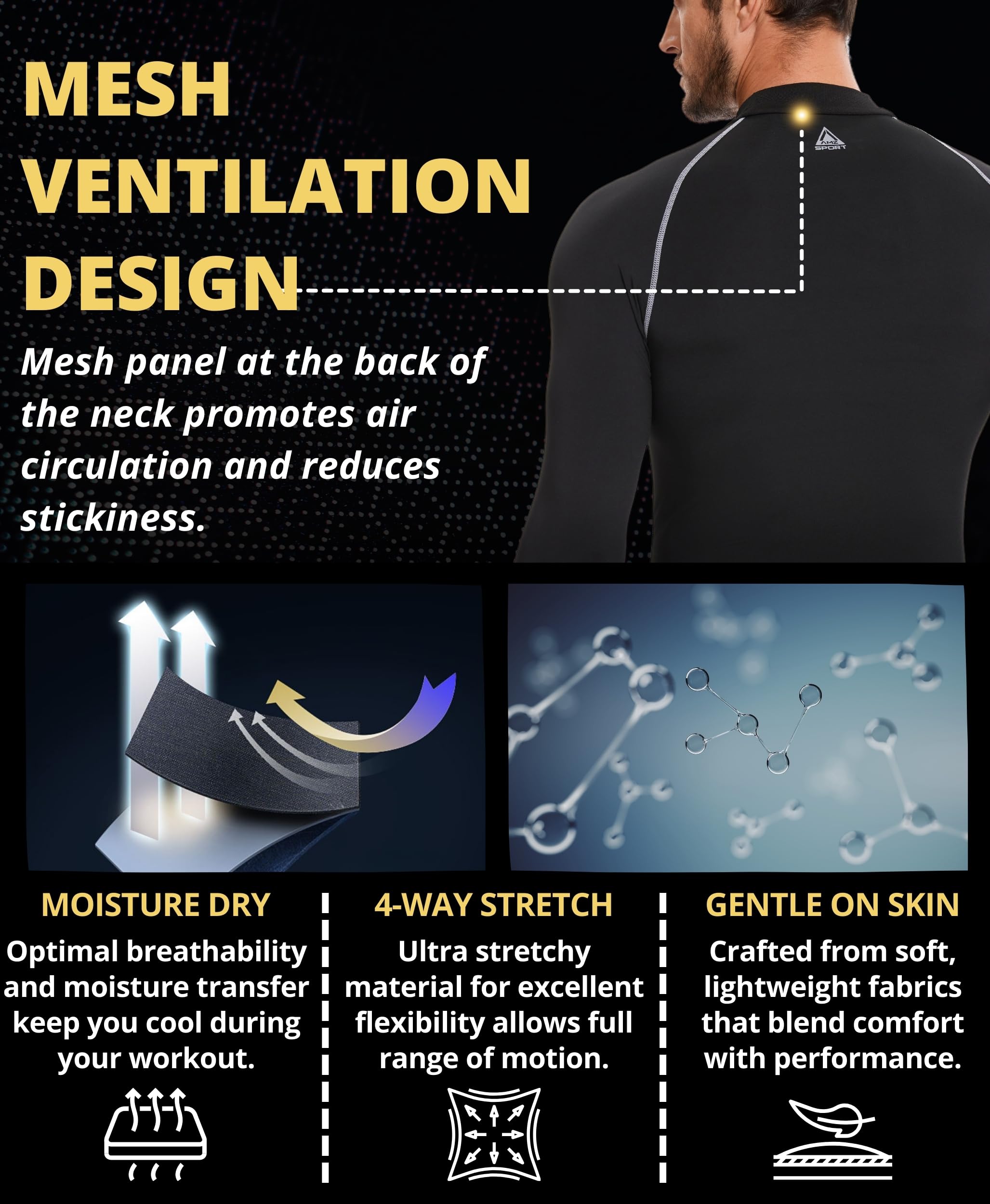 AMZSPORT 2 Pezzi Maglia Compressione Uomo Maglietta Termica Manica Lunga Maglie Sportiva Shirts Traspirante da Asciugatura Rapida Camicia Fitness Palestra