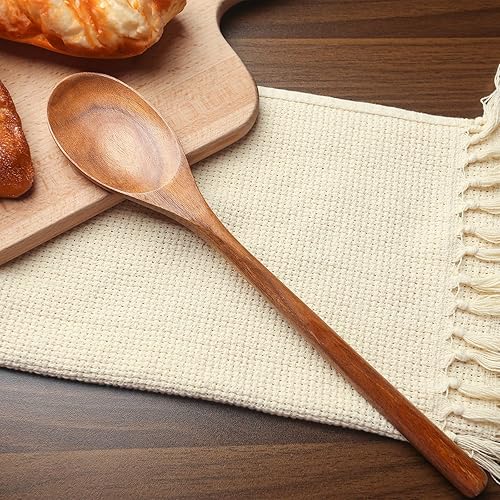Miniatura 4 de HAKSEN 2 cucharas de cocina de madera, utensilio de cocina de madera, cuchara de cocina grande para cocinar servir mezcla