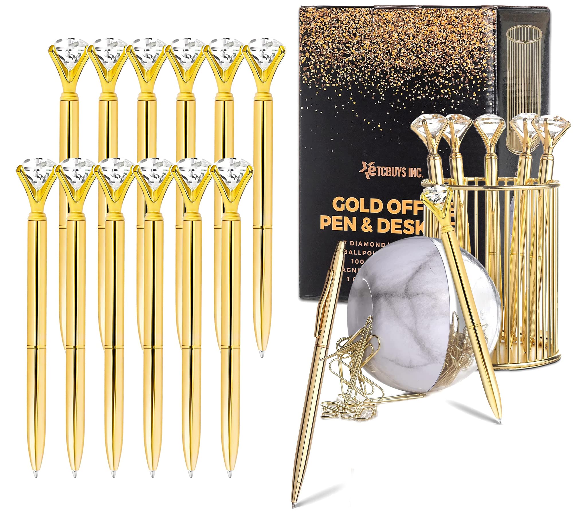 Bundle of 128 Gold Pens- Gold Fancy Pens for Women, Pen with Diamond on Top, Office Decor for Women, Metal Ballpoint Diamond Pens for Bridesmaid Gifts, Fancy Bridal Shower, Pretty Pens, 128 Piece Set