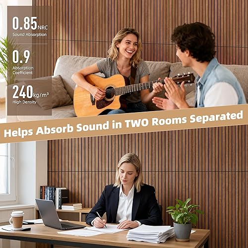 Miniatura 4 de TO-TH Wood-Look Paneles acústicos de pared, paquete de 10 paneles acústicos de 47.2 x 23.6 pulgadas, paneles decorativos de amortiguación de sonido