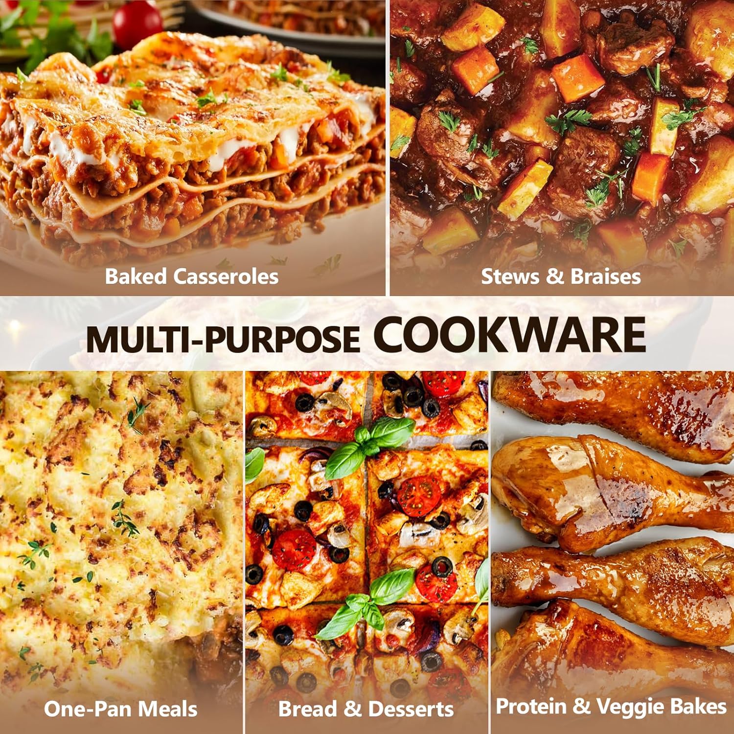 9x13" Casserole Dishes for Oven with Lids - 2-In-1 Pre-Seasoned Cast Iron Baking Dish for Lasagna, Sourdough Bread - Image 5