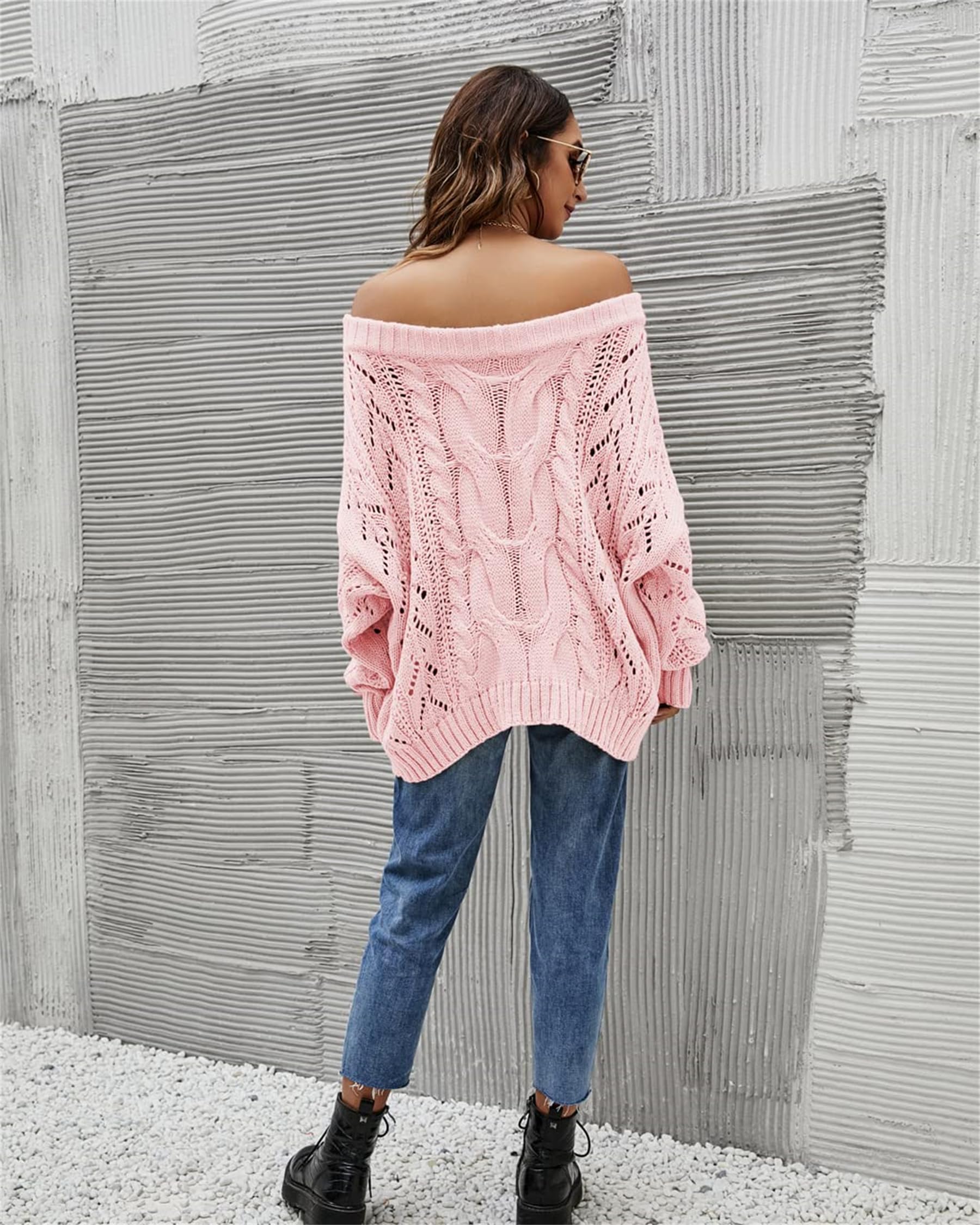 DAUZ Women's Solid Sexy Spicy Shoulder Jumper Batwing Sleeve Loose