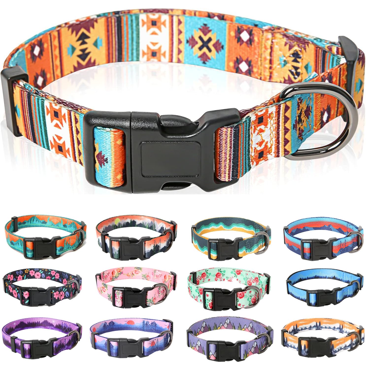 HEELE Hundehalsband, Hunde Halsband für Welpen Kleine Mittlere Große Hunde, Gemustertes Hundehalsbänder Verstellbares, Komfort, Robustem HundeHalsband, Bohemian Orange, S