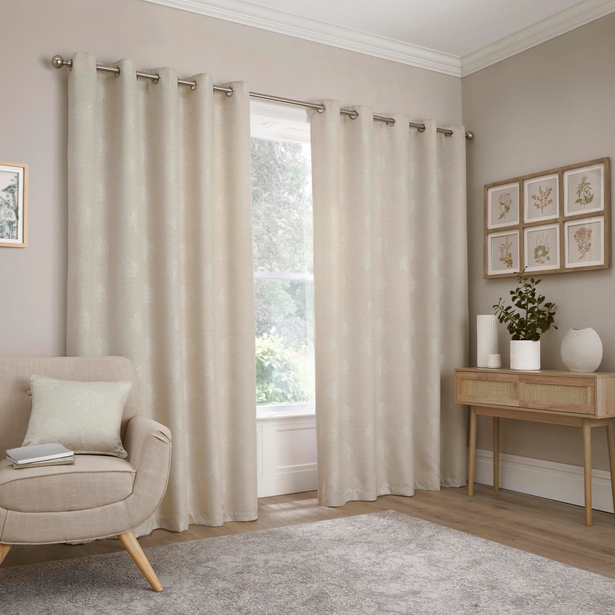 Appletree Natural Loft - Harvest - Jacquard Pair Of Eyelet Curtains - 90" Width X 90" Drop (229 X 229Cm) In