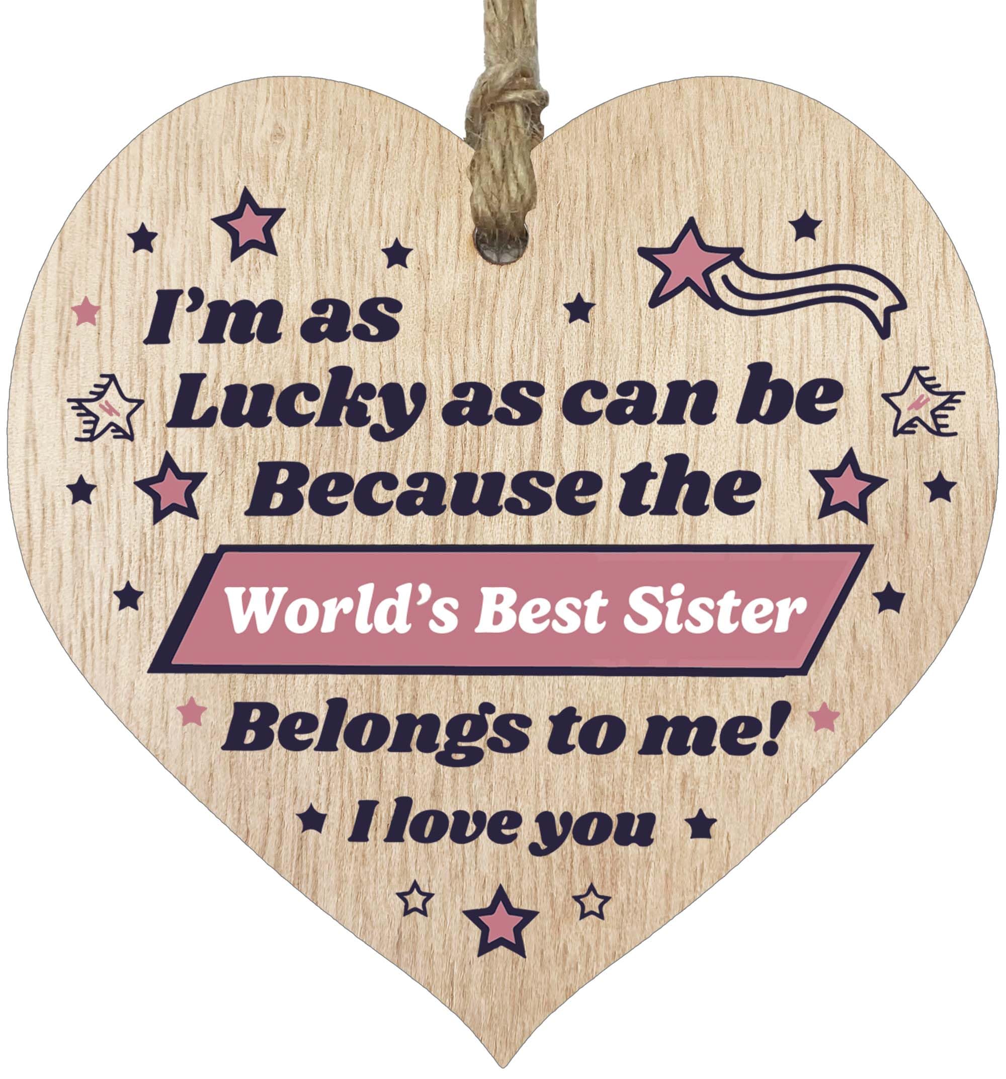 Gifts For Sister Wooden Heart Plaque, Light Wood Sign,Sister Birthday Gifts for Her, Worlds Best Sister Hanging Wood Heart, Presents For Sister on her Birthday - Made in The UK by Stuff4
