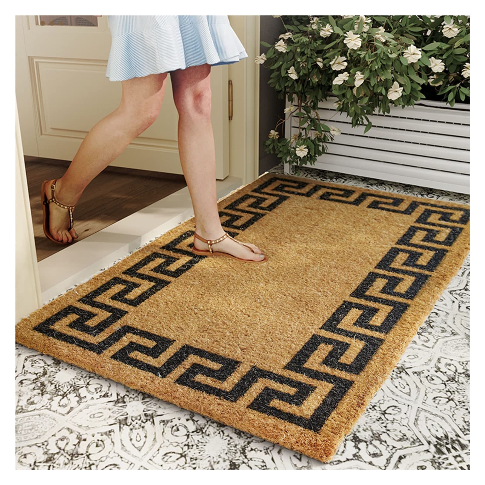 Outdoor-Matten, natürliche rutschfeste Bodenmatte für den Eingangsbereich, hygroskopischer Terrassengarten-Hoteleingangsteppich, 1,5 cm dick (Farbe: Braun, Größe: 2 Stück – 45 x 75 cm)