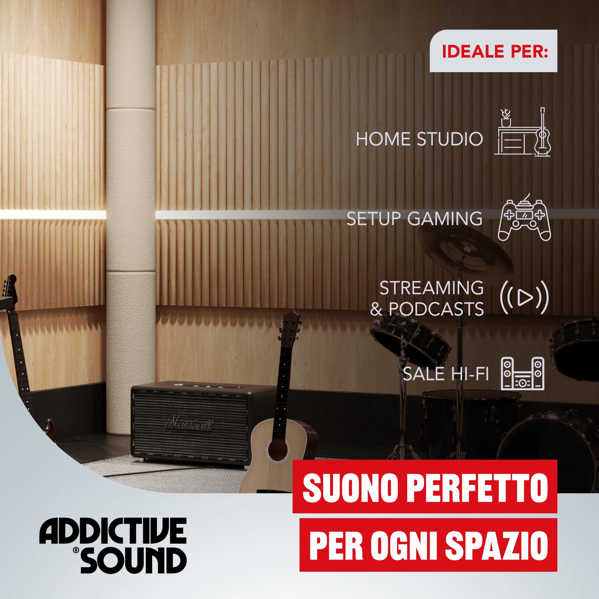 Addictive Sound Bass Trap Cilindrico Standard - Trappola Bassi Studio - Lana Acustica Specializzata 80-210 Hz - Produzione UE - Impilabile - Garanzia 36 Mesi - 98cm, Nero
