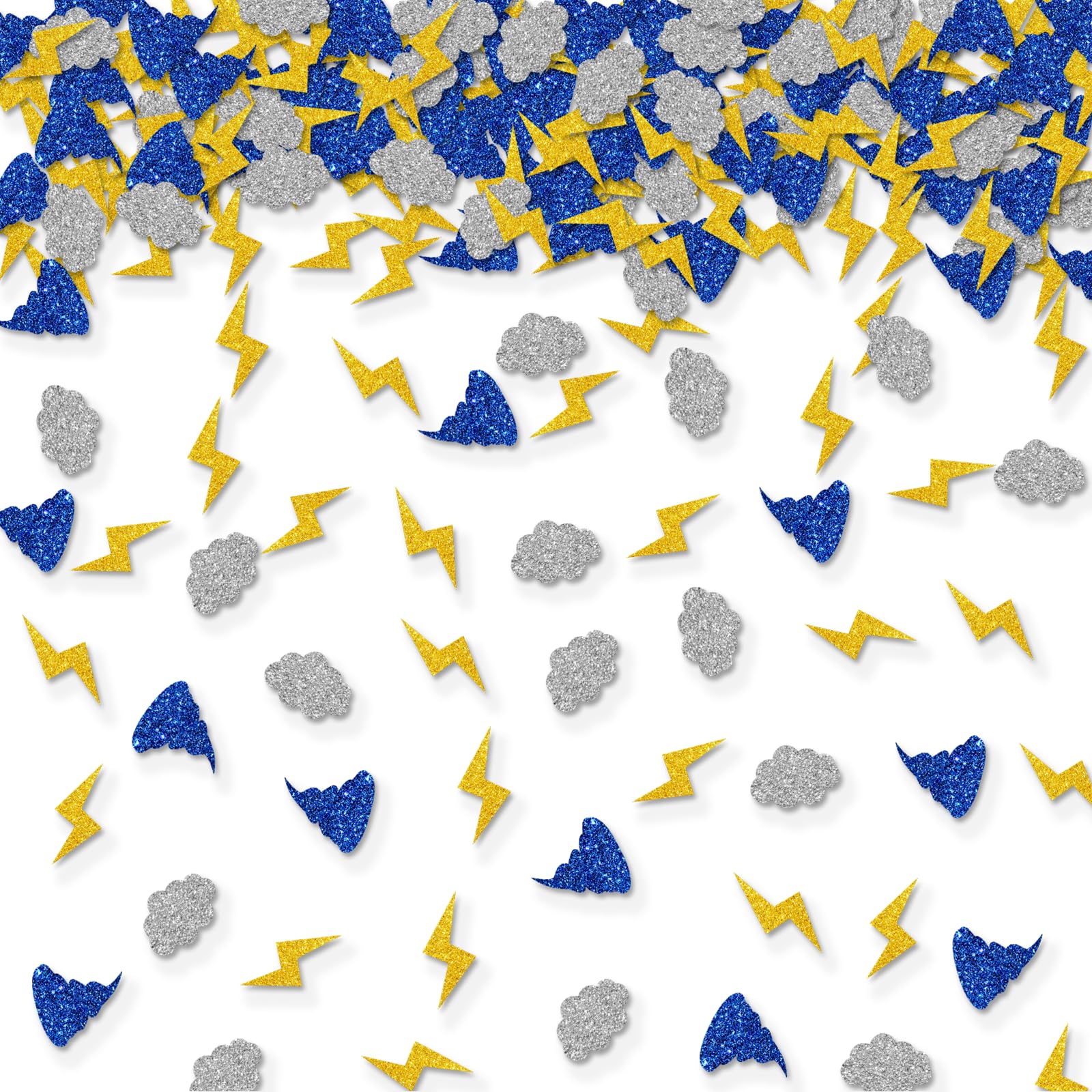 Confettis tornades bleus et or, décoration de table chic et brillante pour réception