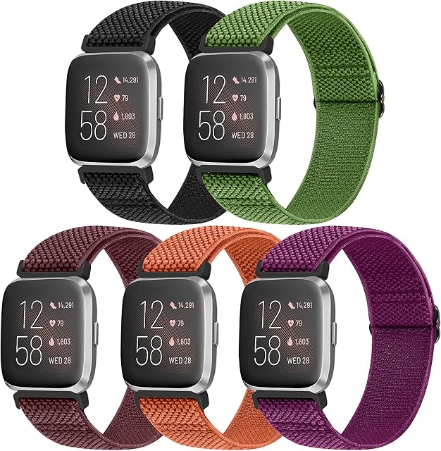 Elastic Bands Compatible with Fitbit Versa 2/Versa/Versa Lite/Versa Special Edition Watch Band, Adjustable Nylon Braided bands Replacement Solo Loop Sport Straps Wristband for Women Men