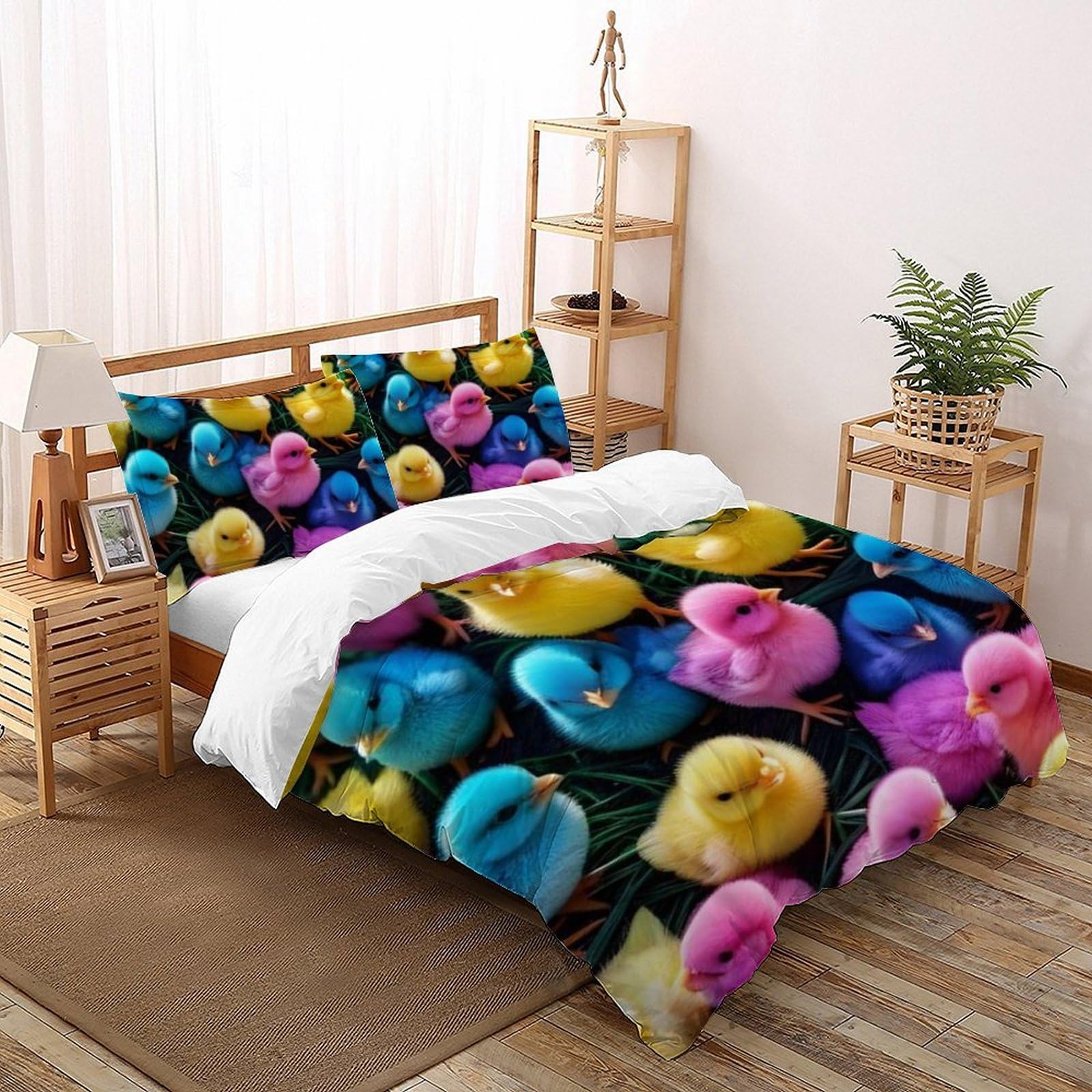 Housse de couette 220x240 fermeture éclair motif poulet et dessin animé 3D