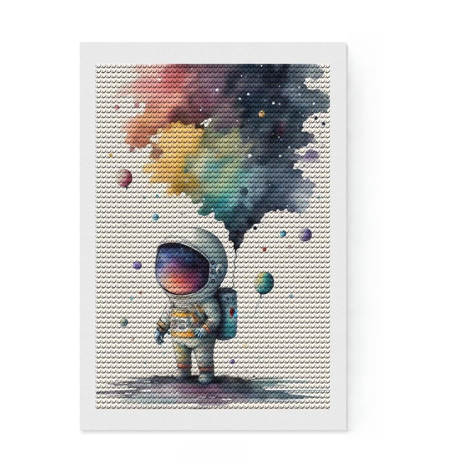 Junmoney Cute Astronaut Dreams DIY Diamond Art Canvas Kit 8"x12", for Teens, Full Kit Included, Cosy Home Accent, Birthday Gift, Printed Canvas