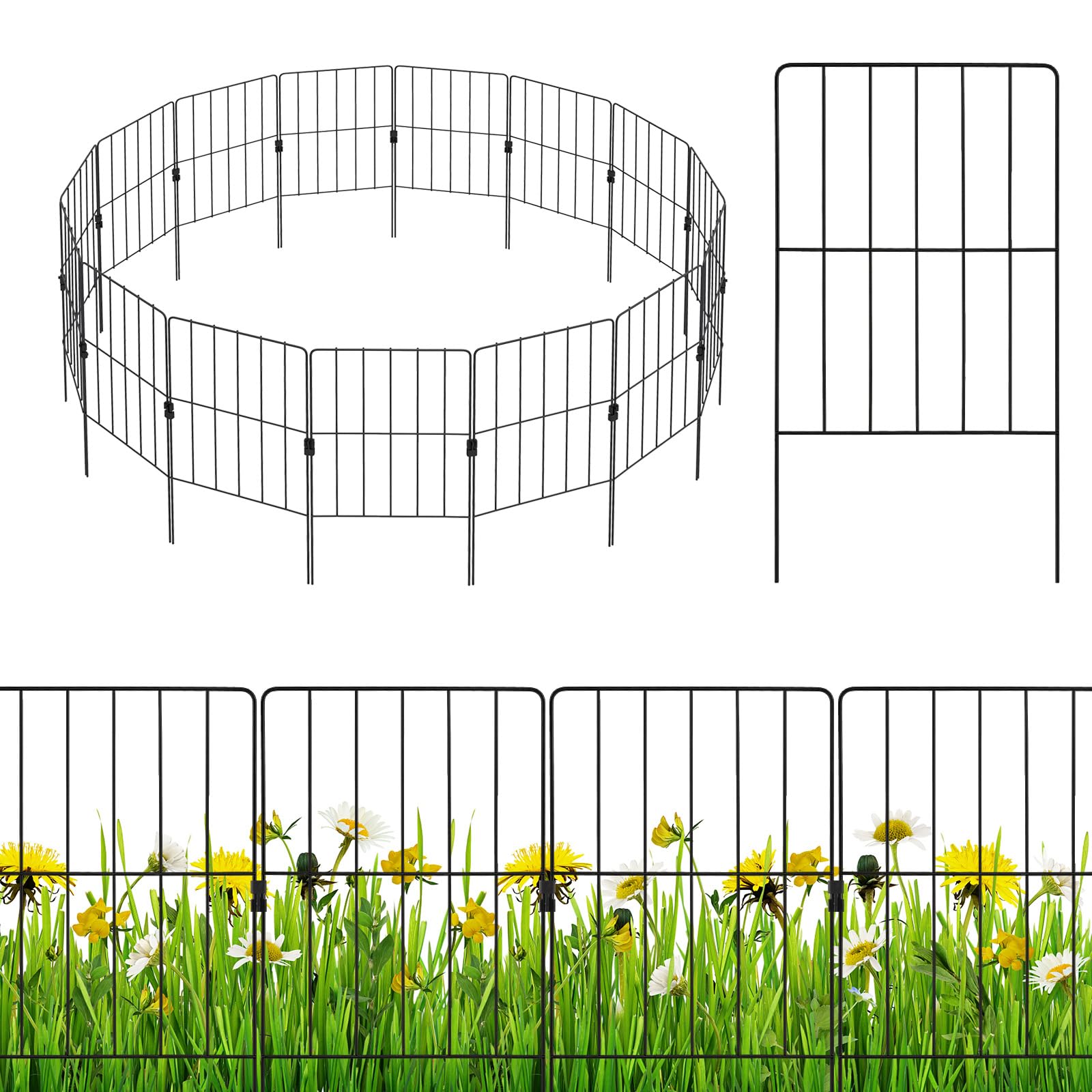 Clôture Jardin Métal COSTWAY 5 Panneaux + 5 Piquets - Barrière Extérieure Anti-Rouille 87x98cm Pour Animaux Et Plantes