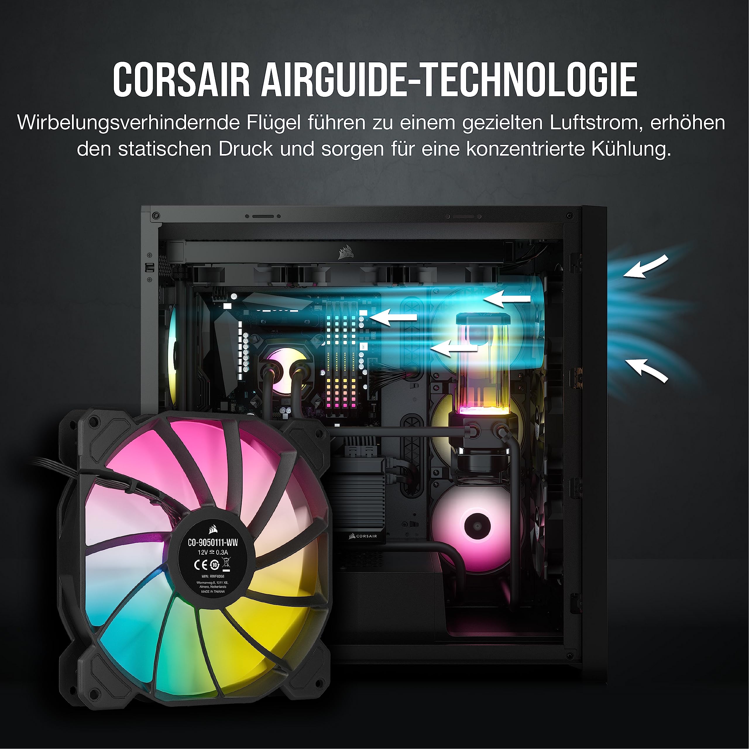 Corsair iCUE SP140 RGB ELITE Performance 140mm-PWM-Lüfter 2er-Pack mit iCUE Lighting Node CORE (CORSAIR AirGuide-Technologie, Acht Ansteuerbare RGB-LEDs, Leise 18 dBA, Bis zu 1.200 U/min) Schwarz