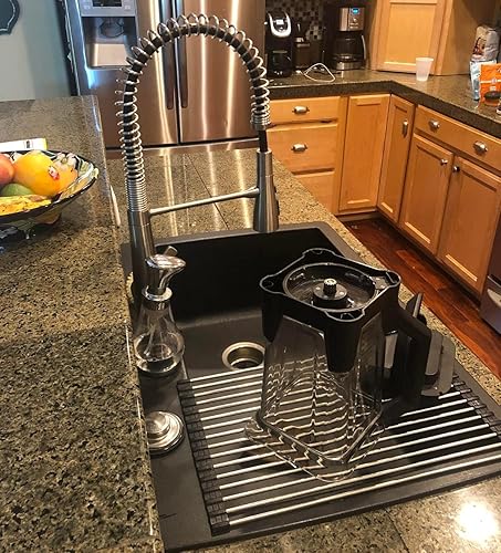 Miniatura 4 de Escurreplatos plegable de acero inoxidable se enrolla ideal para fregadero escurridor de cocina con silicona color negro 205 x 1313 pulgadas