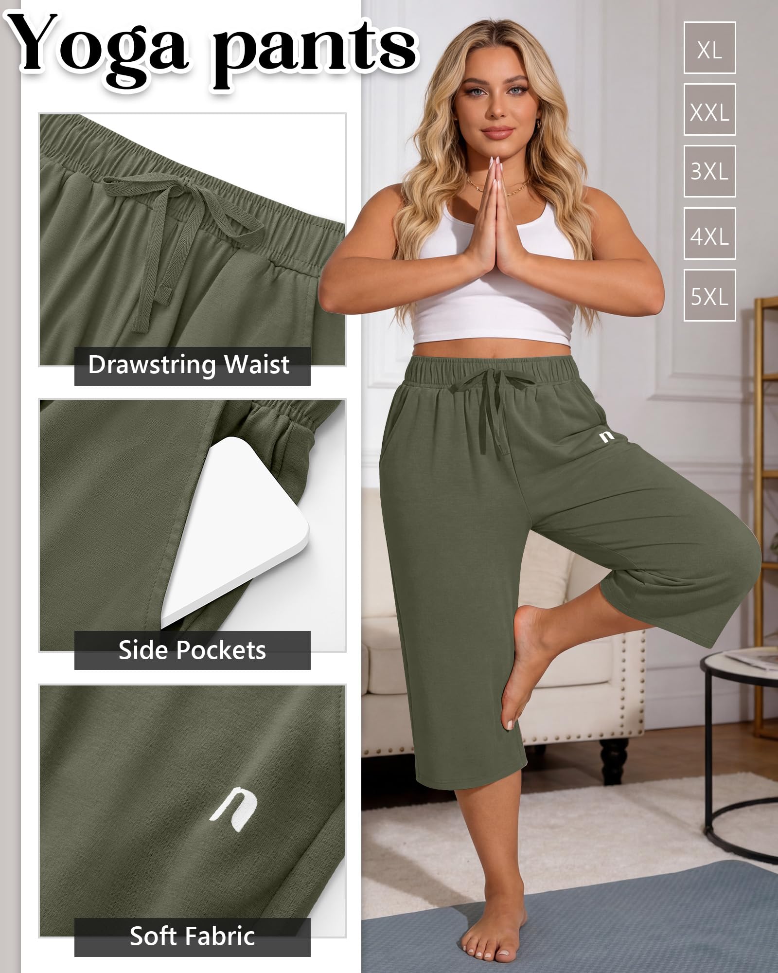 Neer Paquete de 3 Pantalones Capri de Talla Grande para Mujer, de Pierna Ancha y Corte Holgado, Estilo Casual, con Bolsillos