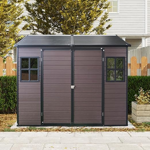 Amazon.com : 8x6 FT Outdoor Storage Shed with Floor, Plastic Garden ...