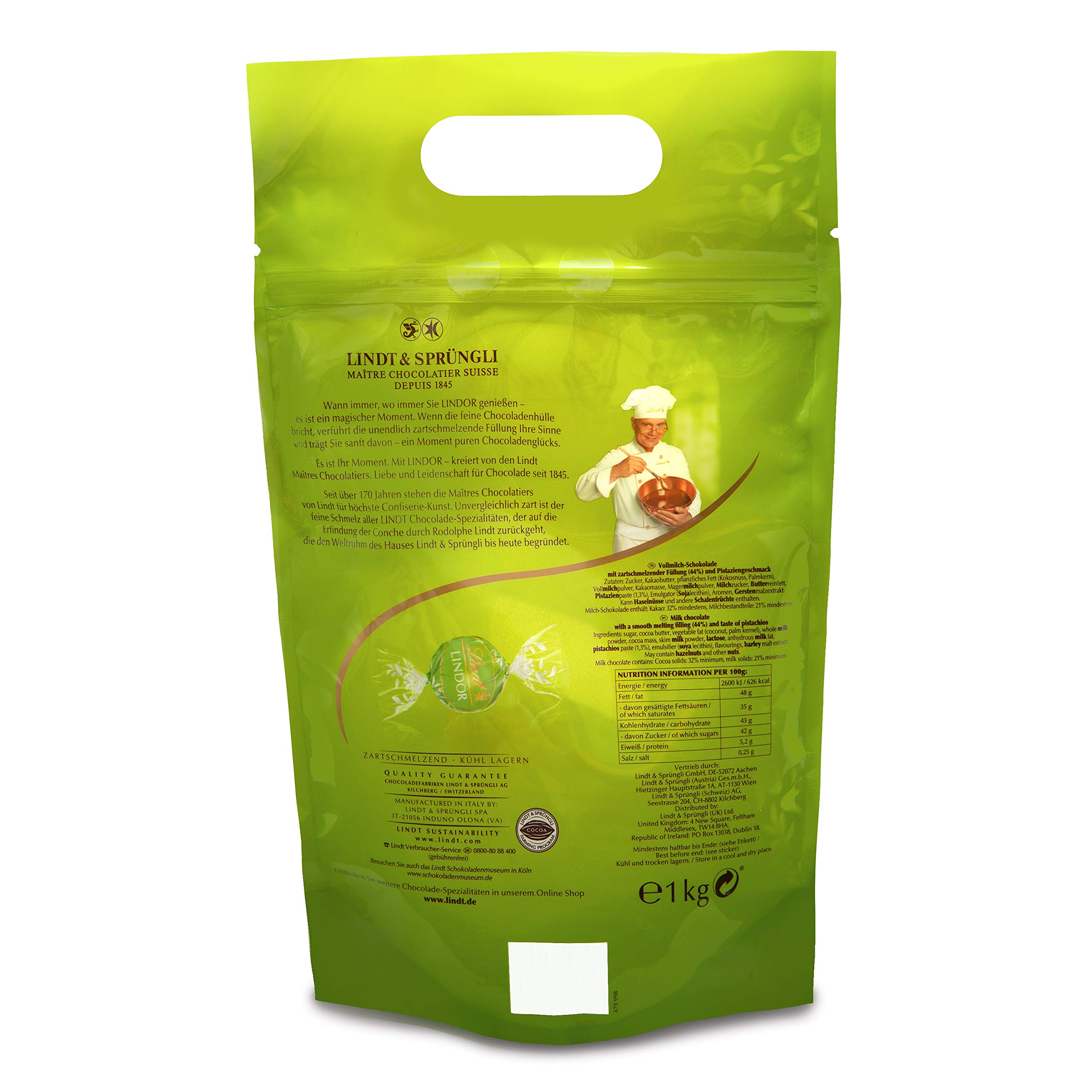 Lindt LINDOR Schokoladen Kugeln Vollmilch-Mischung | 1 kg Beutel & LINDOR Schokoladen Kugeln Pistazie ca. 80 Kugeln Milch-Schokolade mit zartschmelzender Pistaziencrèmefüllung
