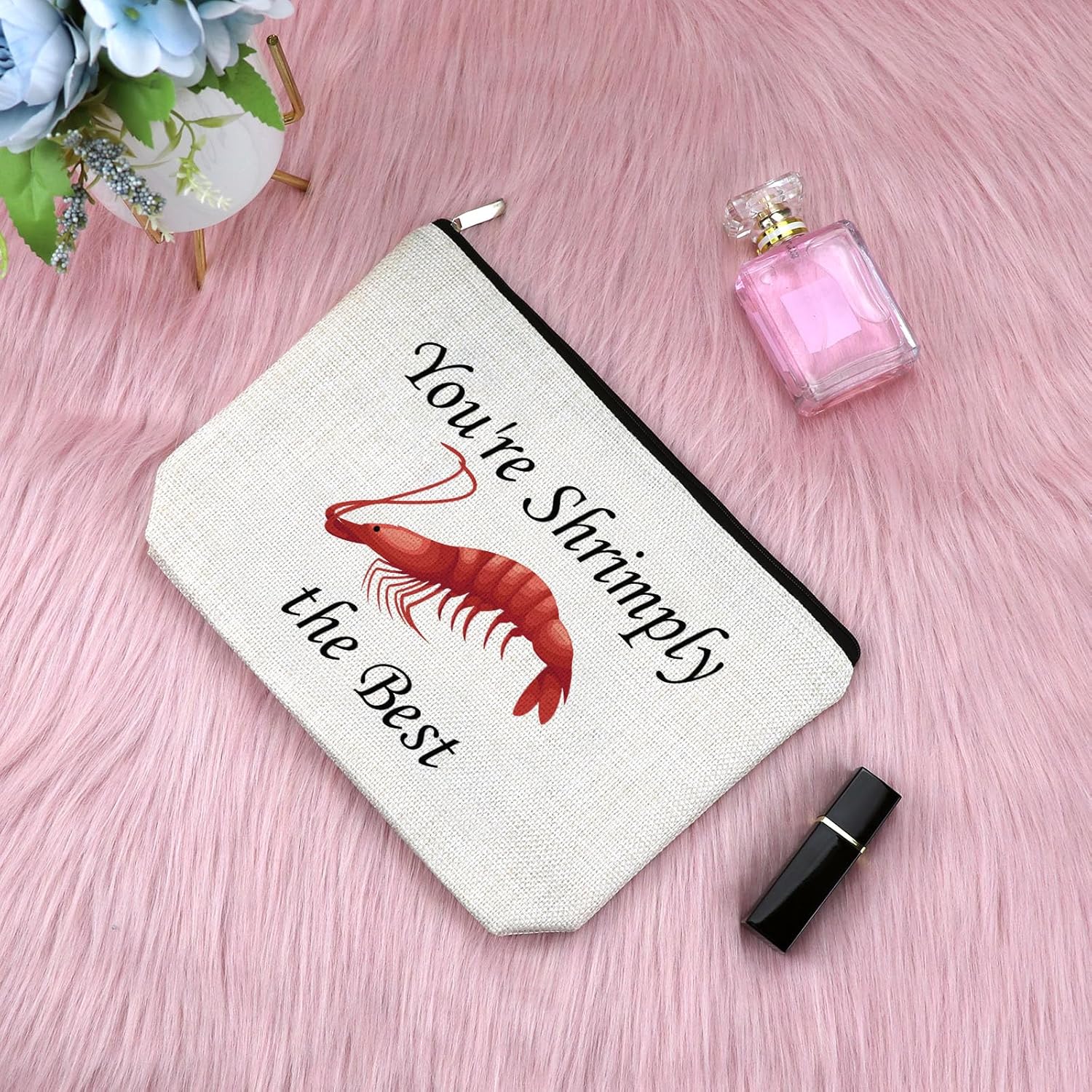 Shrimp Themed Gifts Makeup Bag Shrimp Lover Gift for Women Sea Animal Themed Travel Cosmetic Bag Inspirational Birthday Christmas Graduation Presents for Seafood Lover Friends Sister Zipper Pouch - Image 3