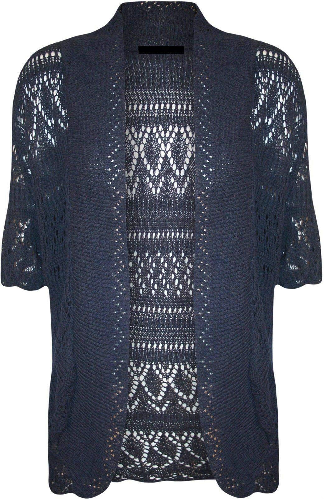 ZEE FASHION Women Ladies Knitted Bolero Crochet Shrug Open Cardigan Plus Size UK 8-30 Navy