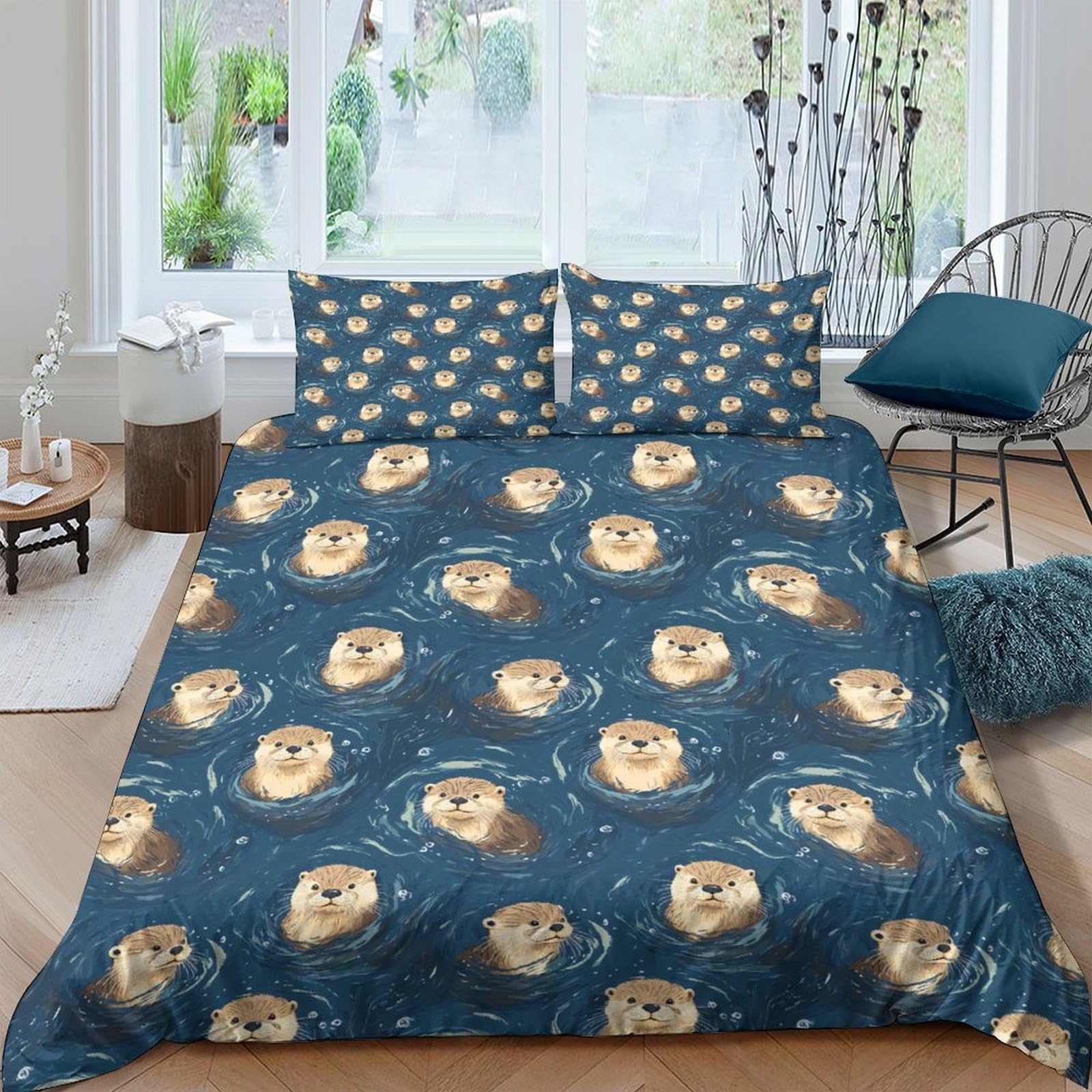 Ctjqhvkz Style-1 3D Printed Lion Pattern Fitted Sheet Microfiber Soft Blue Animal Face Mattress Cover For Bedroom Dorm Easy Care Single（135X200cm）
