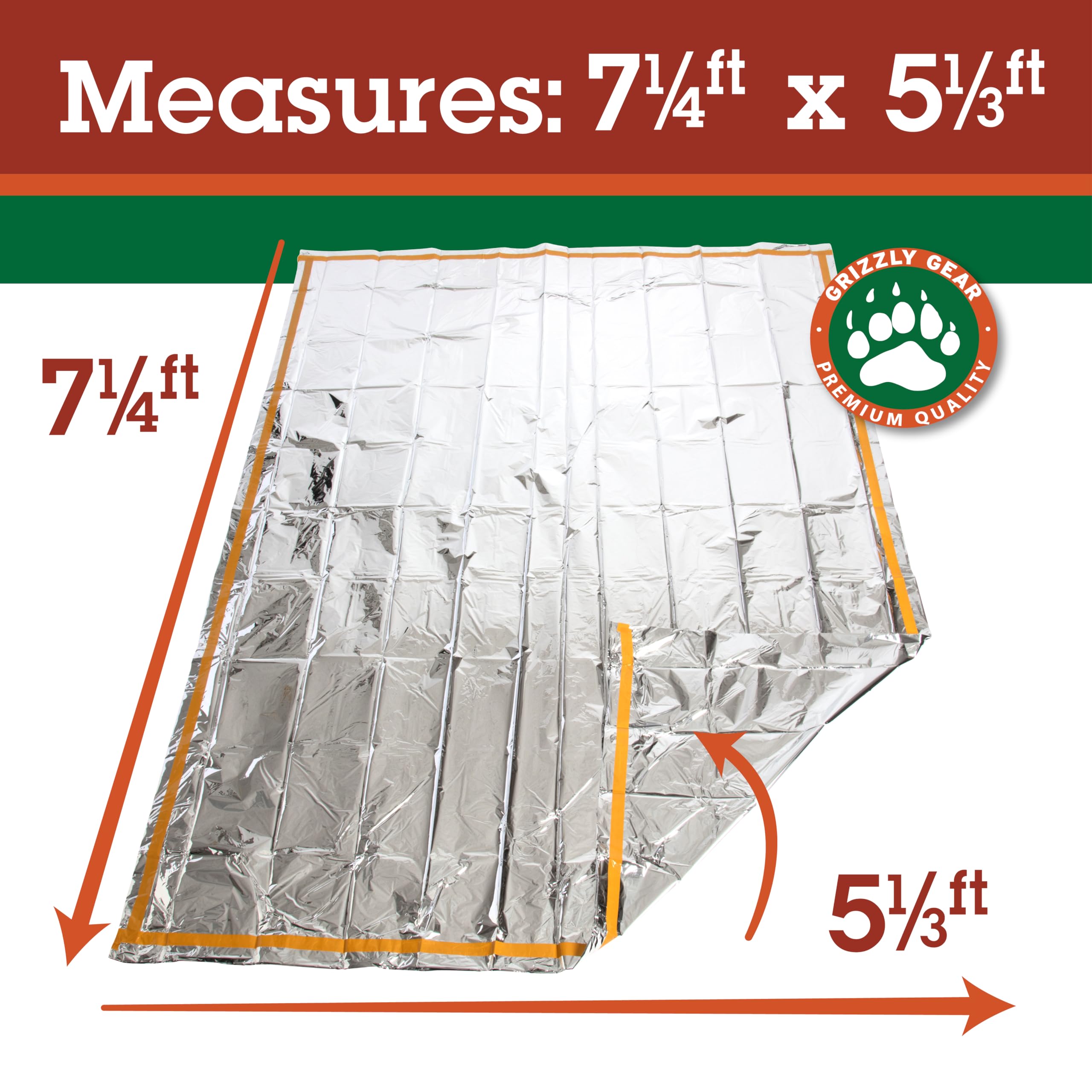 Grizzly Gear Emergency Survival Mylar Thermo-Schlafsack für 2 Personen, für 2 Erwachsene, 162,6 x 221 cm