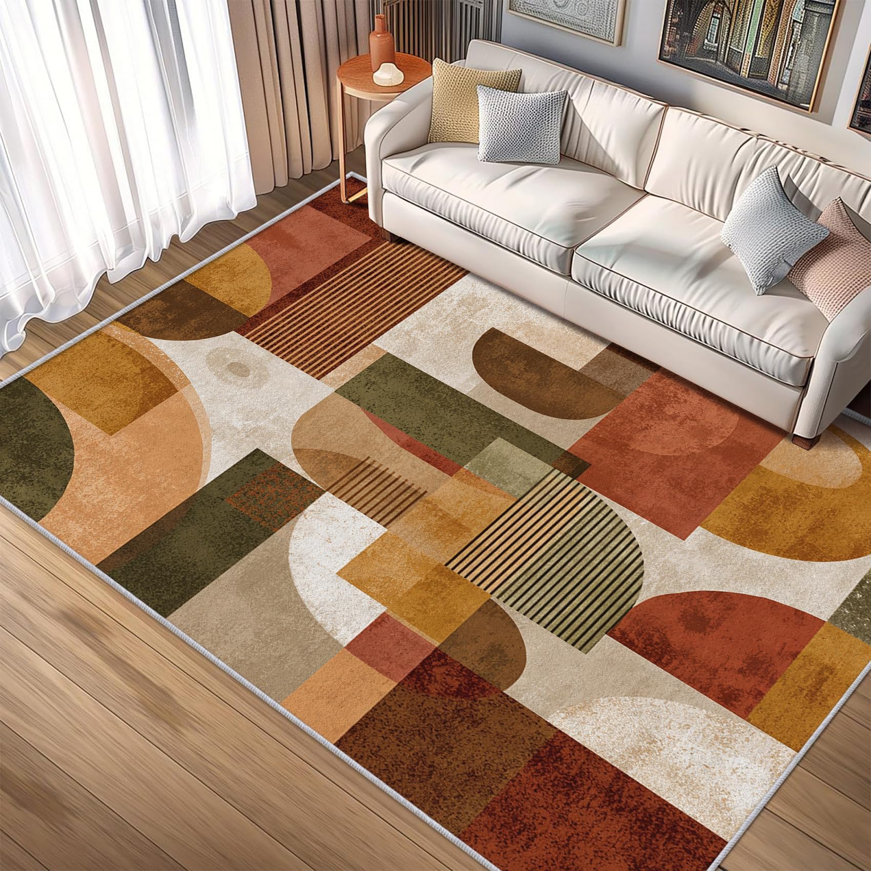 Tapis rétro Style années 50, Lavable, à Poils Courts, Le Salon ou la Chambre Motifs géométriques Abstraits et Doux, antidérapant 140x230cm