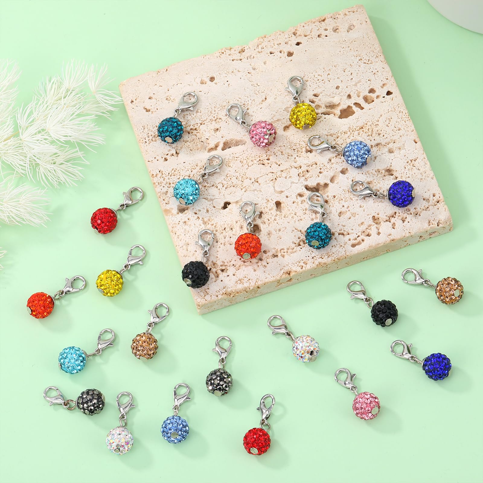 COGCHARGER 24Pcs Polymer Clay Rhinestone Stitch Markers Removable Crochet Knitting Markers with Lobster Clasp Charms for Sewing Knitting Weaving Accessories DIY Craft - Image 3