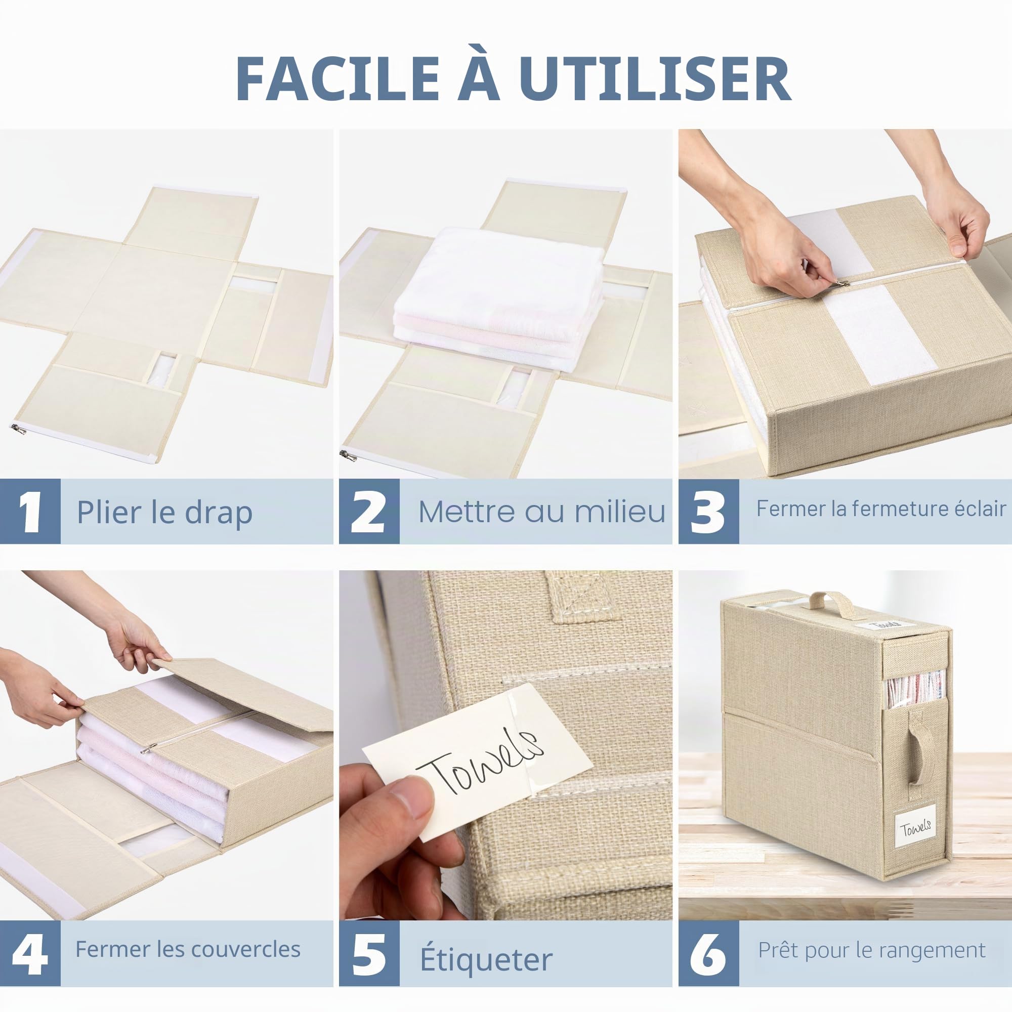 Sac de Rangement pour Draps de Lit, Lot de 4 Organisateurs de Literie Pliables, Rangement Pratique de la Literie et des Couvertures pour Lits King et Queen Size, Beige