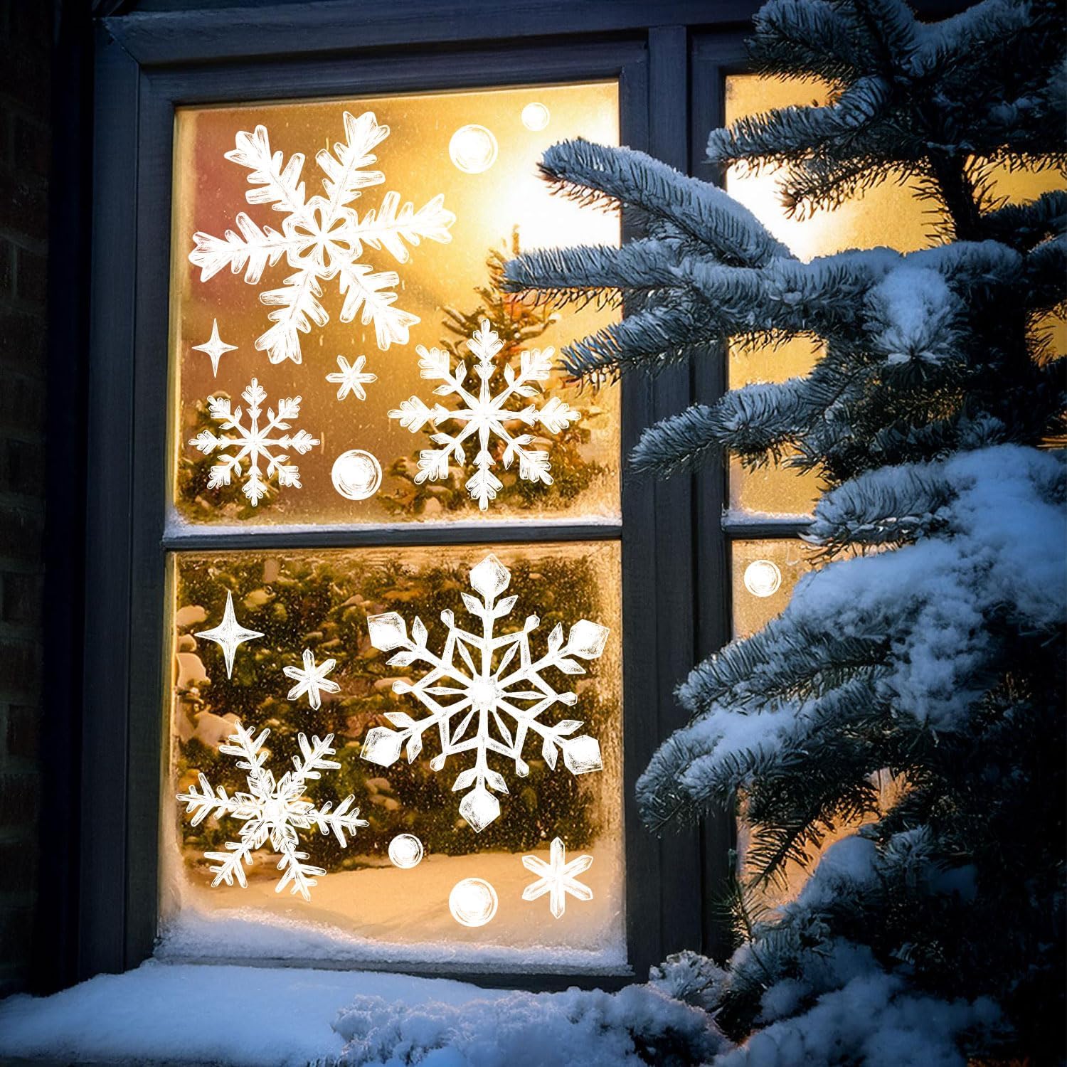 137pcs Christmas Snowflake Window Clings Decals, Realistic Extra Large White Crystal Snowflakes Stickers Decorations for Holiday Celebration Merry Christmas Party Winter Frozen Ornaments