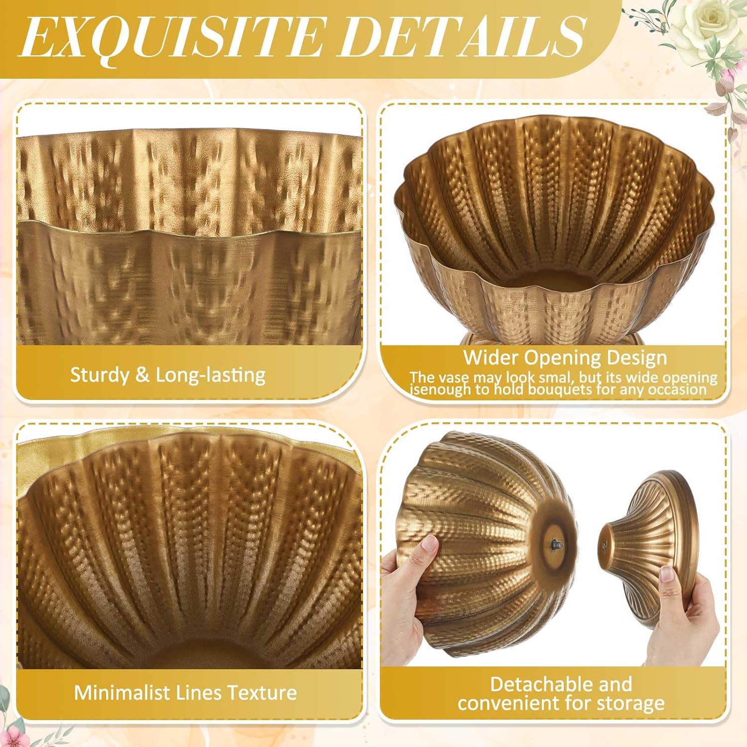 2 Pcs Large 9 Inch Compote Vase for Centerpiece Flower Holder Metal Compote Bowl Indoor Outdoor Flowers Fruits Plant for Wedding Party Decoration Christmas Home (Gold Bronze)