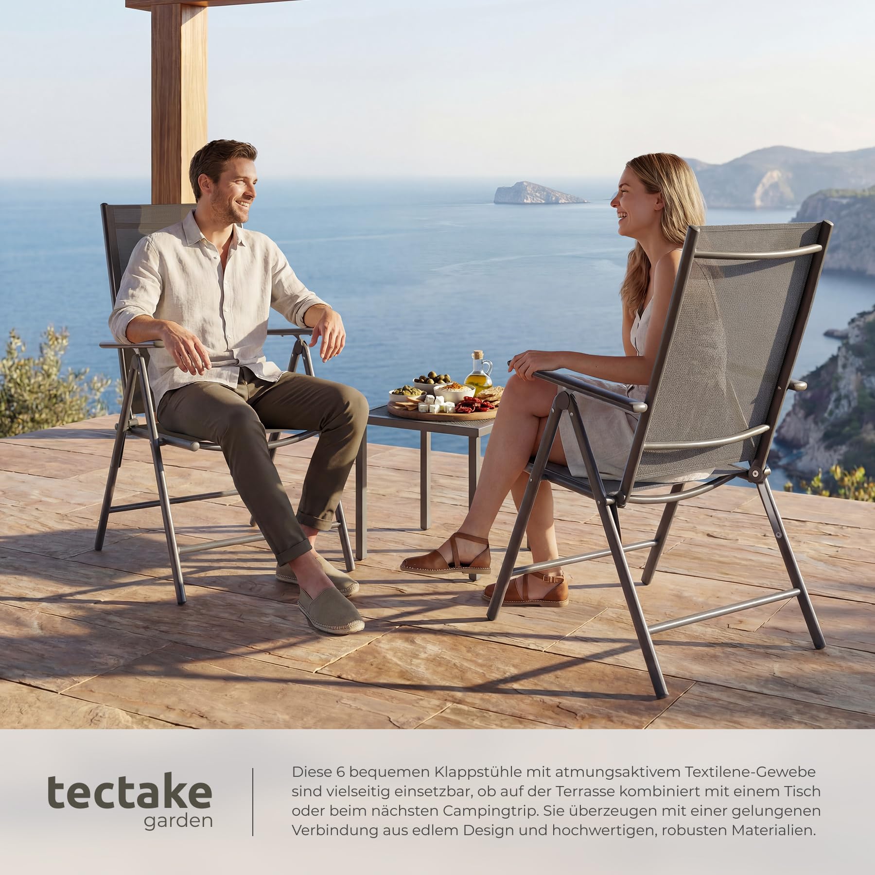 TecTake® 6er Set Gartenstuhl klappbar, 54,5 x 65 x 107,5 cm, 8-Fach verstellbare Rückenlehne, wetterfest, Textilene, Verstellbarer Hochlehner, Outdoorstuhl, Gartenmöbel, Klappsessel - anthrazit