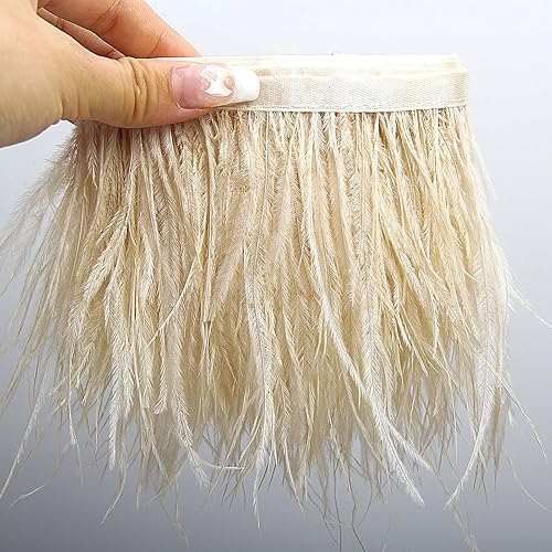 Miniatura 5 de THARAHT Plumas de avestruz con flecos de costura de 2 yardas de 4 a 6 pulgadas para vestidos de bricolaje, costura, ropa de manualidades, decoración