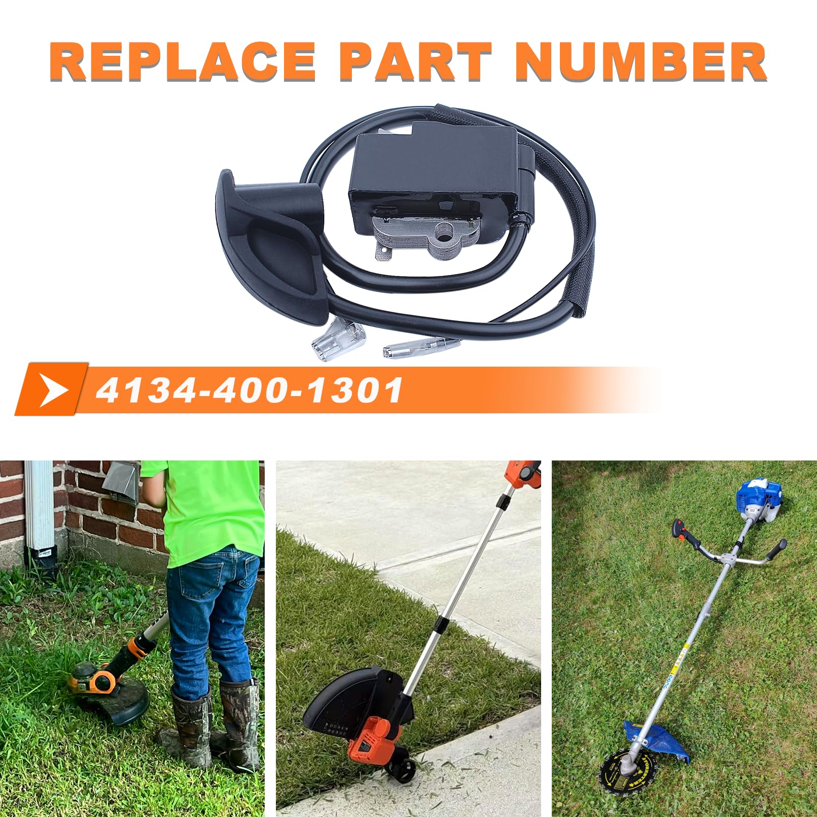 Zündspule für STIHL FS120 FS120R FS200 FS200R FS 020 FS 202 TS200 FS 250 FS250R FS300 FS350, mit Zündkerze, Kraftstofffilter, Schalldämpferdichtung, ersetzt 4134 400 1301