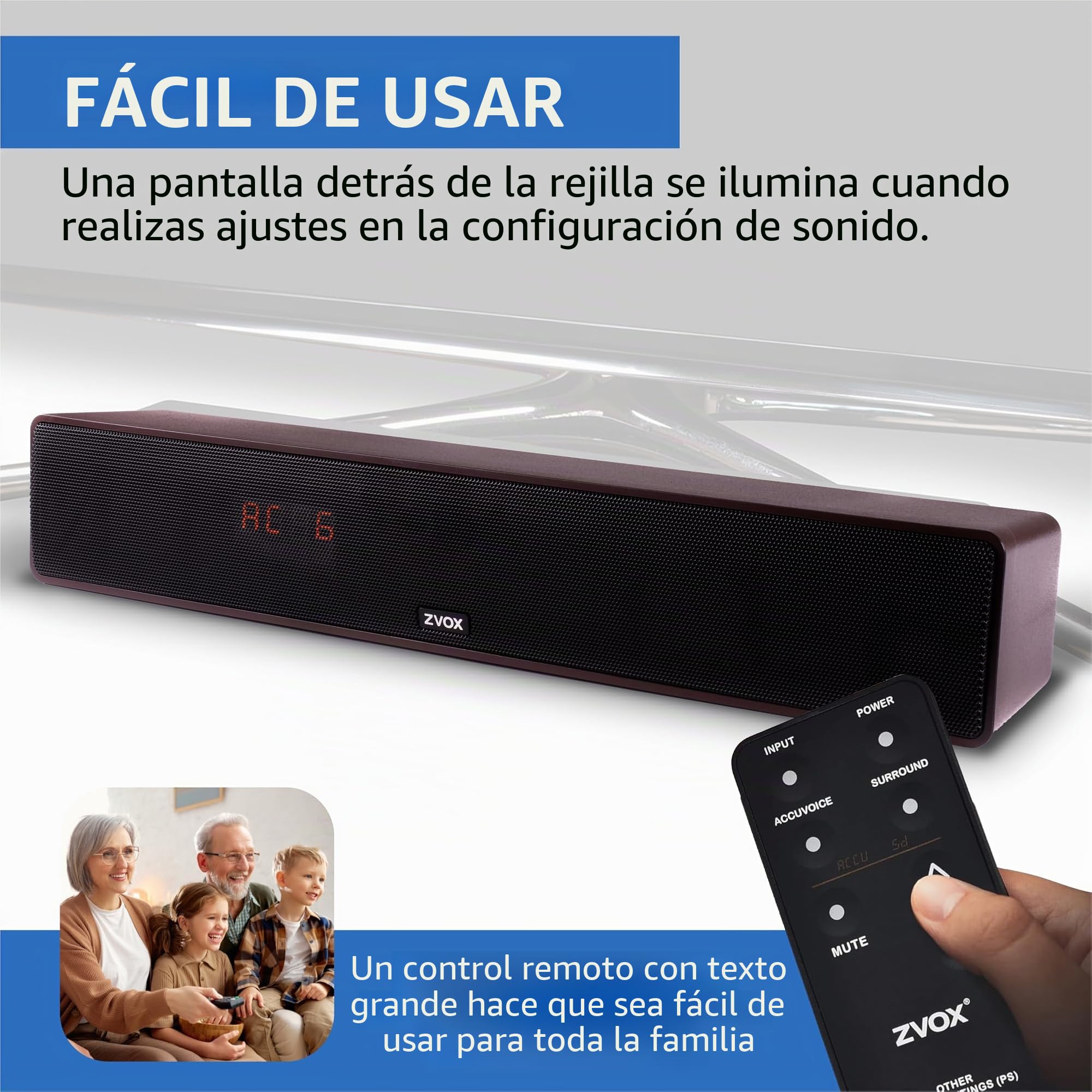 ZVOX AccuVoice AV157 - Barra de sonido aclaradora de diálogo, 12 niveles de impulso de voz | Tecnología patentada de audífonos, altavoz compacto de TV de cine en casa de 17 pulgadas, conexión simple, color negro