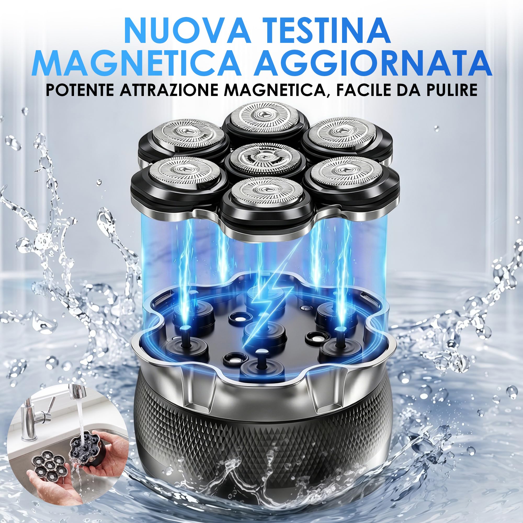 ICARE 7D Rasoio Testa Calva – 1200mAh Rasoio Elettrico Capelli con Shaver Capelli – Head Shaver Impermeabile IPX6 – 120 Minuti Doppia Velocità – Incl. 2 testine originali – Rasa Capelli Uomo a Zero