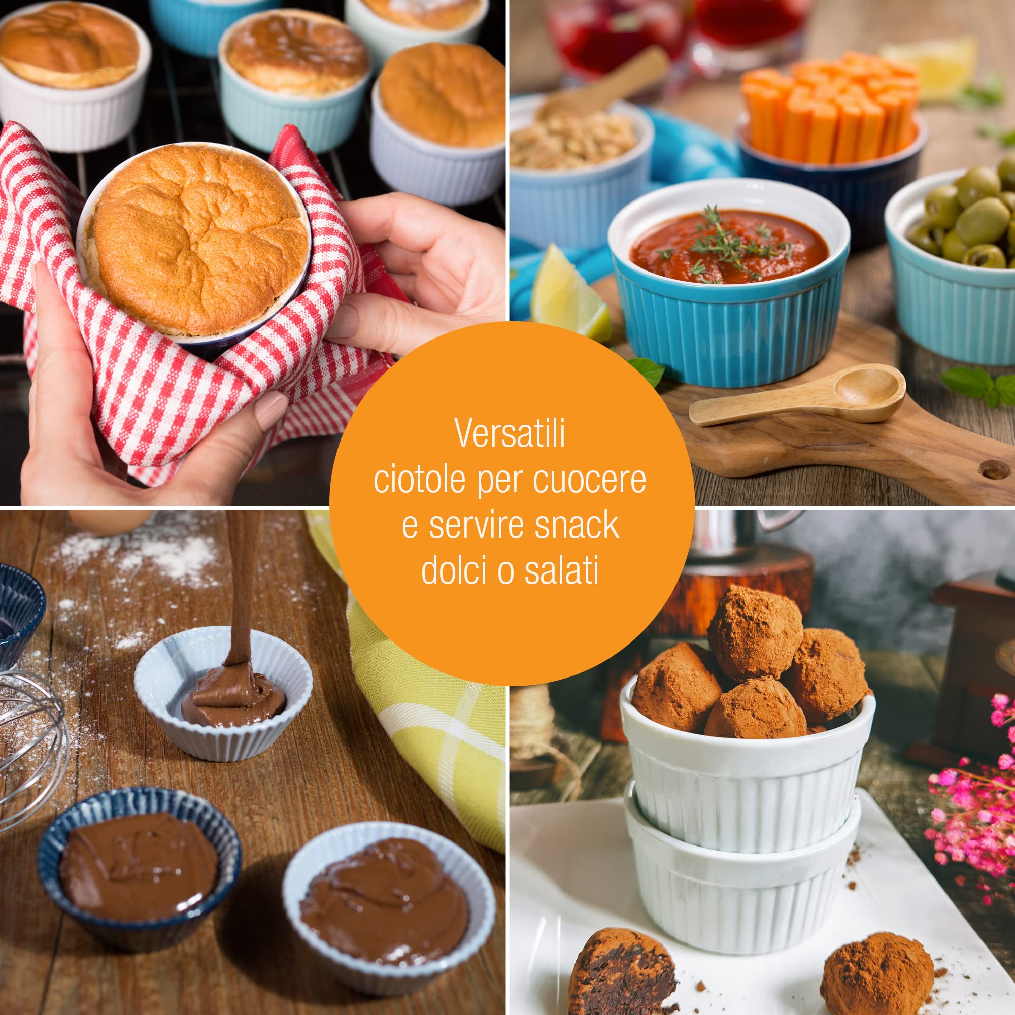 Set 6 Pirofile In Ceramica Da 250 Ml - Resistenti Al Forno Per Soufflé E Dessert