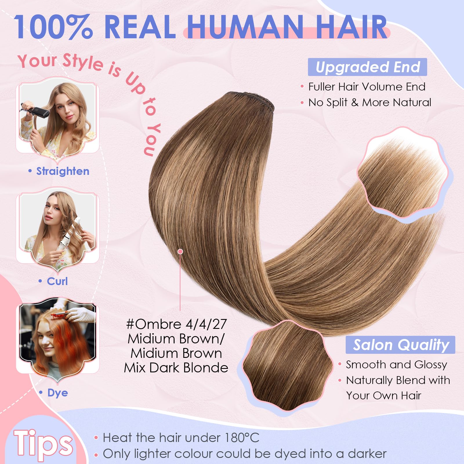Elailite Clip in Hair Extension Real Human Hair Full Head Short Hair - Image 4
