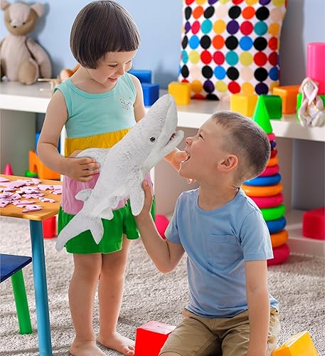 Miniatura 6 de DolliBu - Animal de peluche de tiburón de peluche – Tiburón gris marino abrazable de piel suave, adorable juguete de peluche de tiburón para jugar,