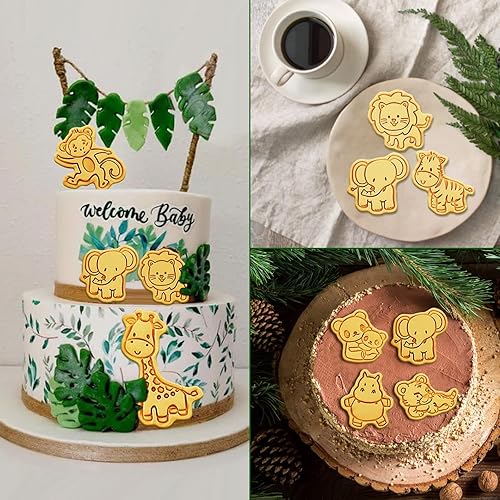 Miniatura 6 de Juego de 8 cortadores de galletas de animales con émbolo, 8 piezas de cortadores de estampado de animales 3D para moldes de galletas y queso de