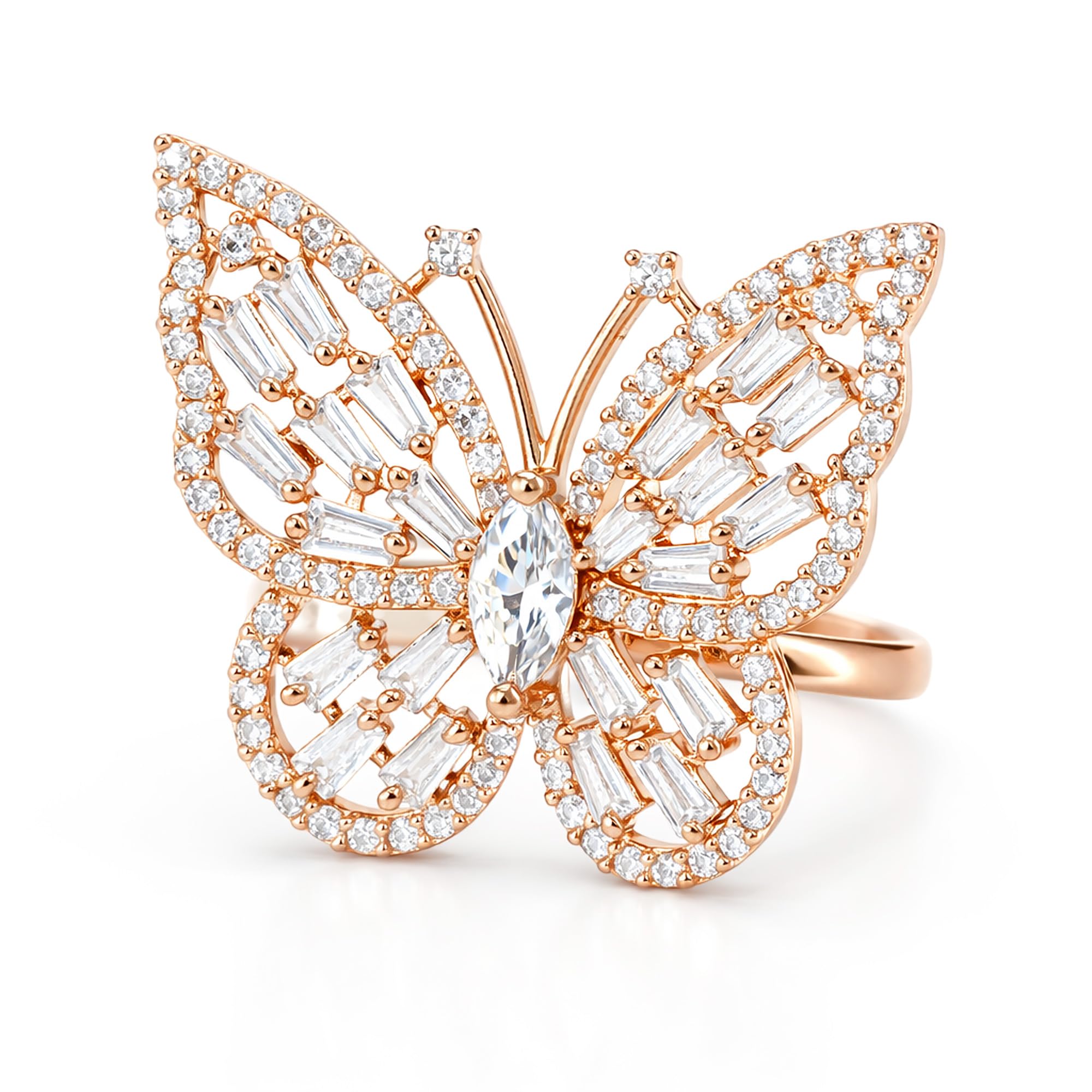 Rings For Women Stylish Rosegold Plated American Diamond/CZ Adjustable Butterfly Finger Rings for Women and Girls-image-14